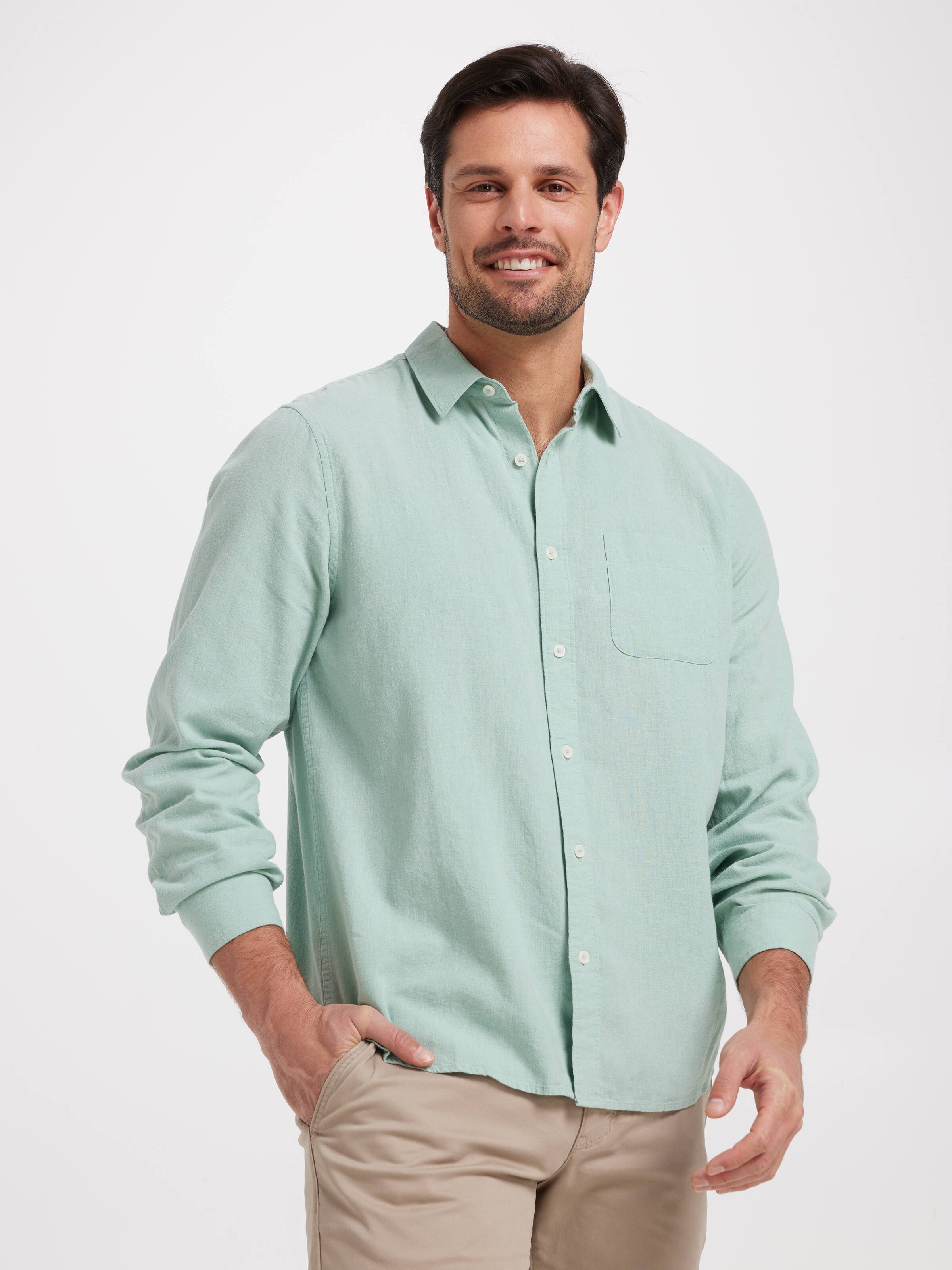 Long Sleeve Linen Blend Shirt