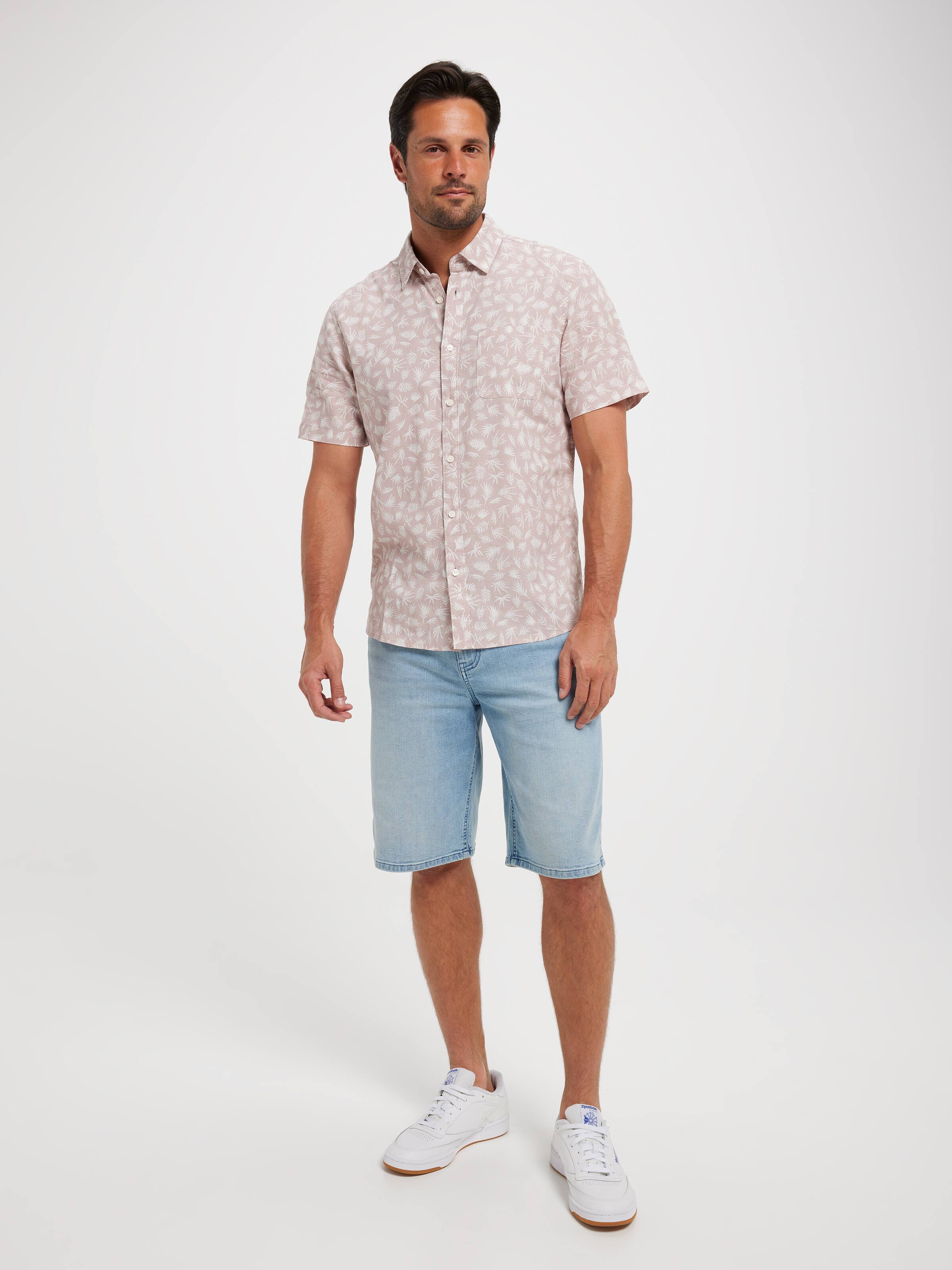Short Sleeve Linen Blend Print Shirt