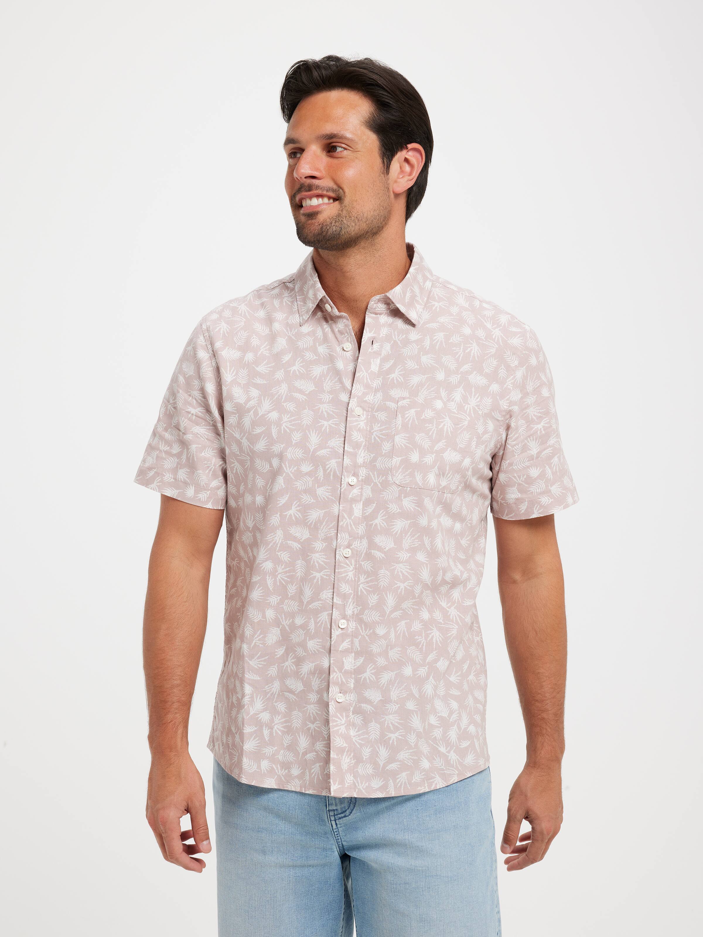 Short Sleeve Linen Blend Print Shirt