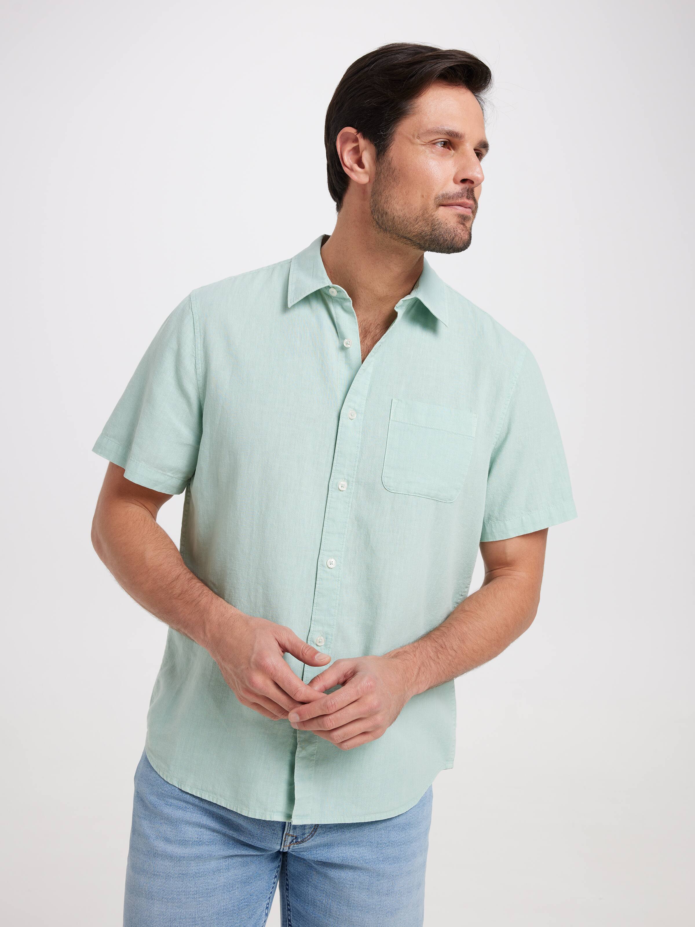 Short Sleeve Linen Blend Shirt