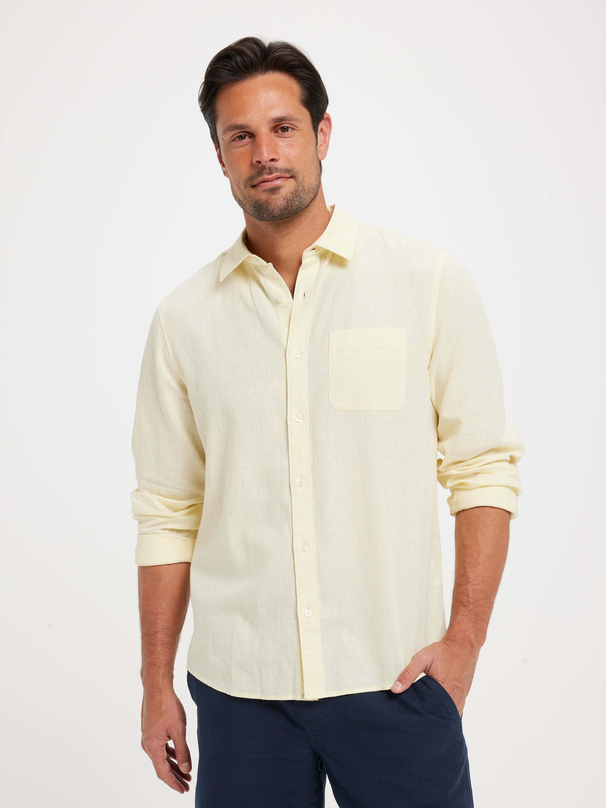 Long Sleeve Linen Blend Shirt