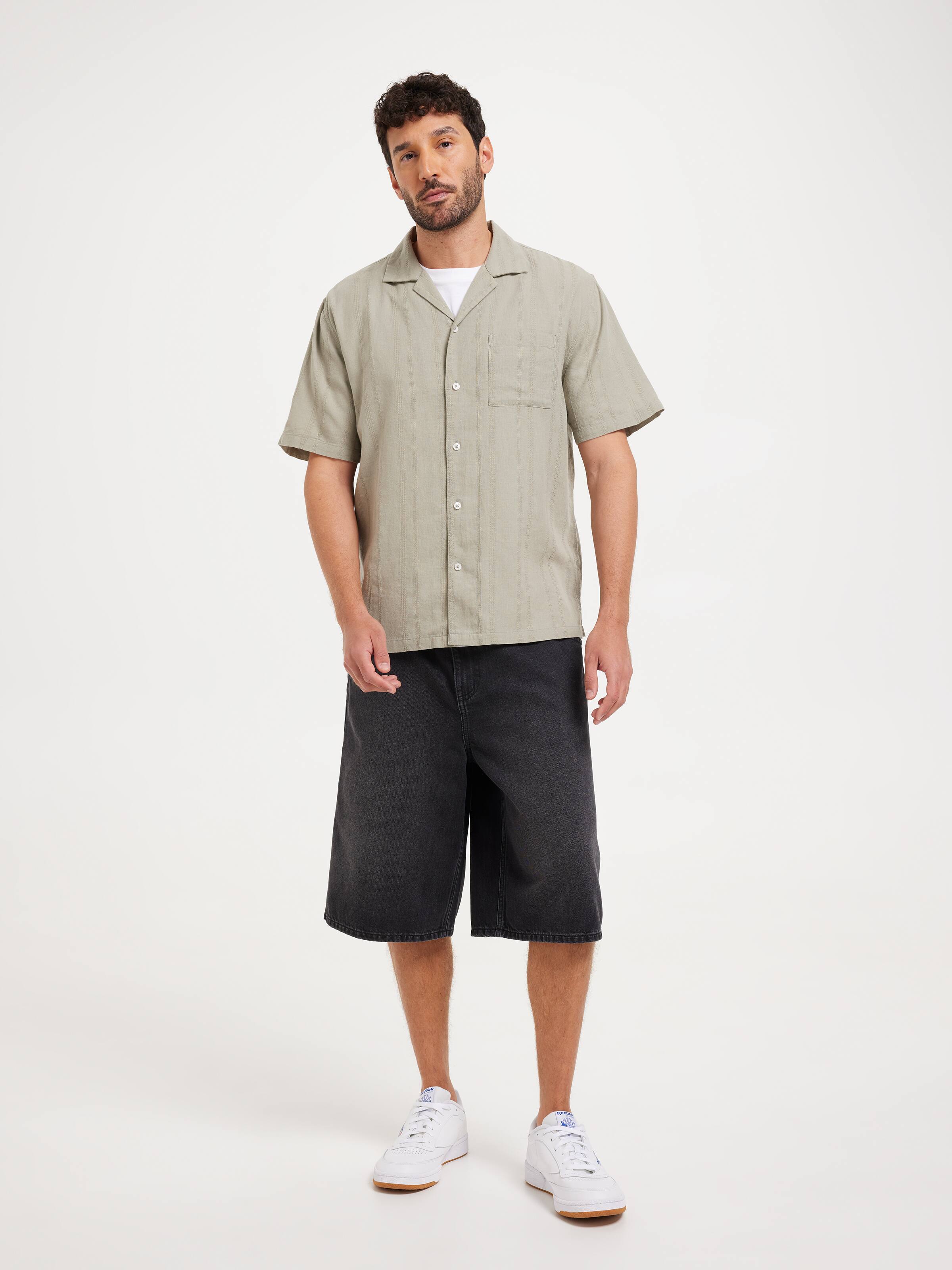 Short Sleeve Linen Blend Revere Dobby