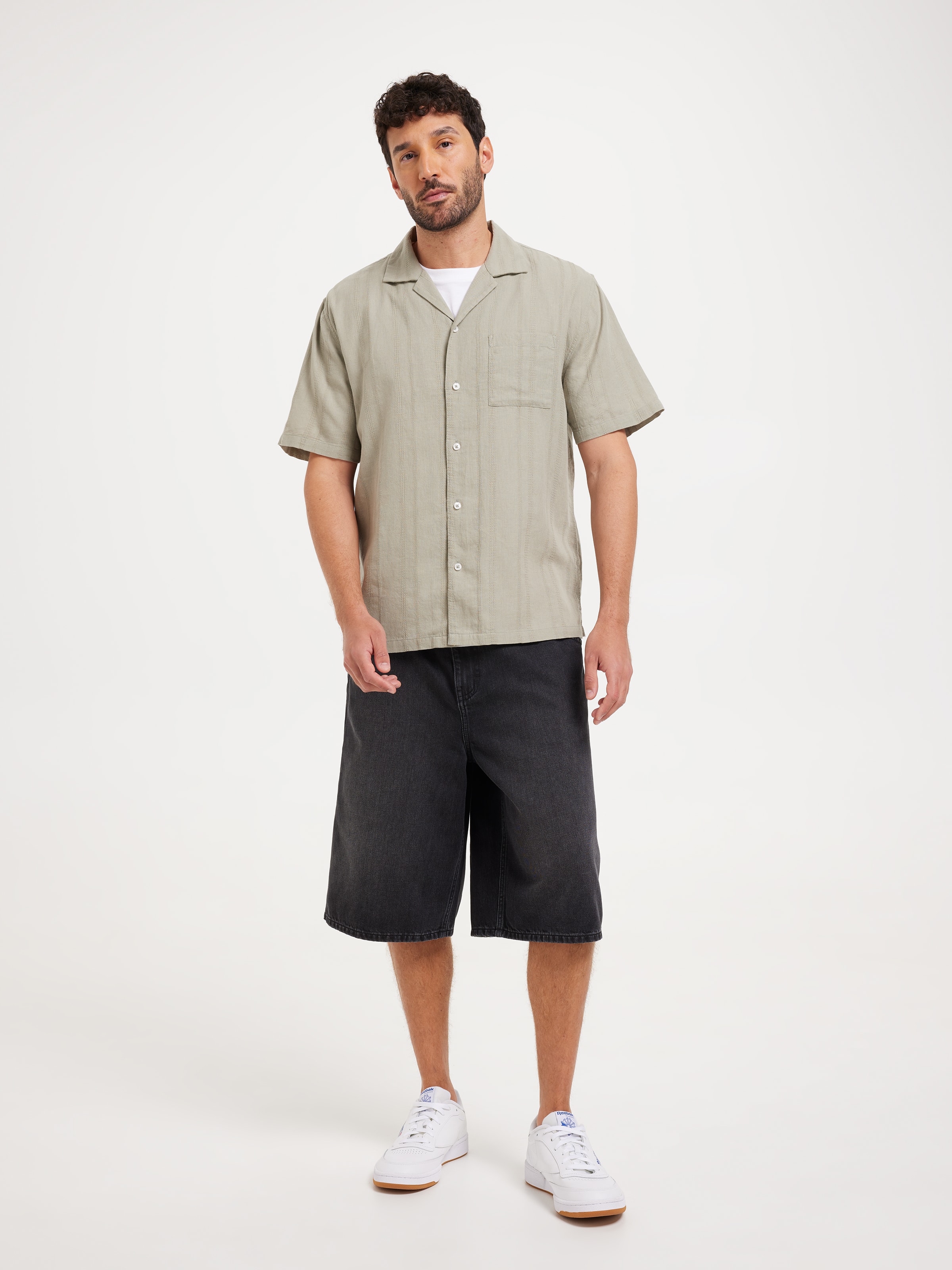 Short Sleeve Linen Blend Revere Dobby