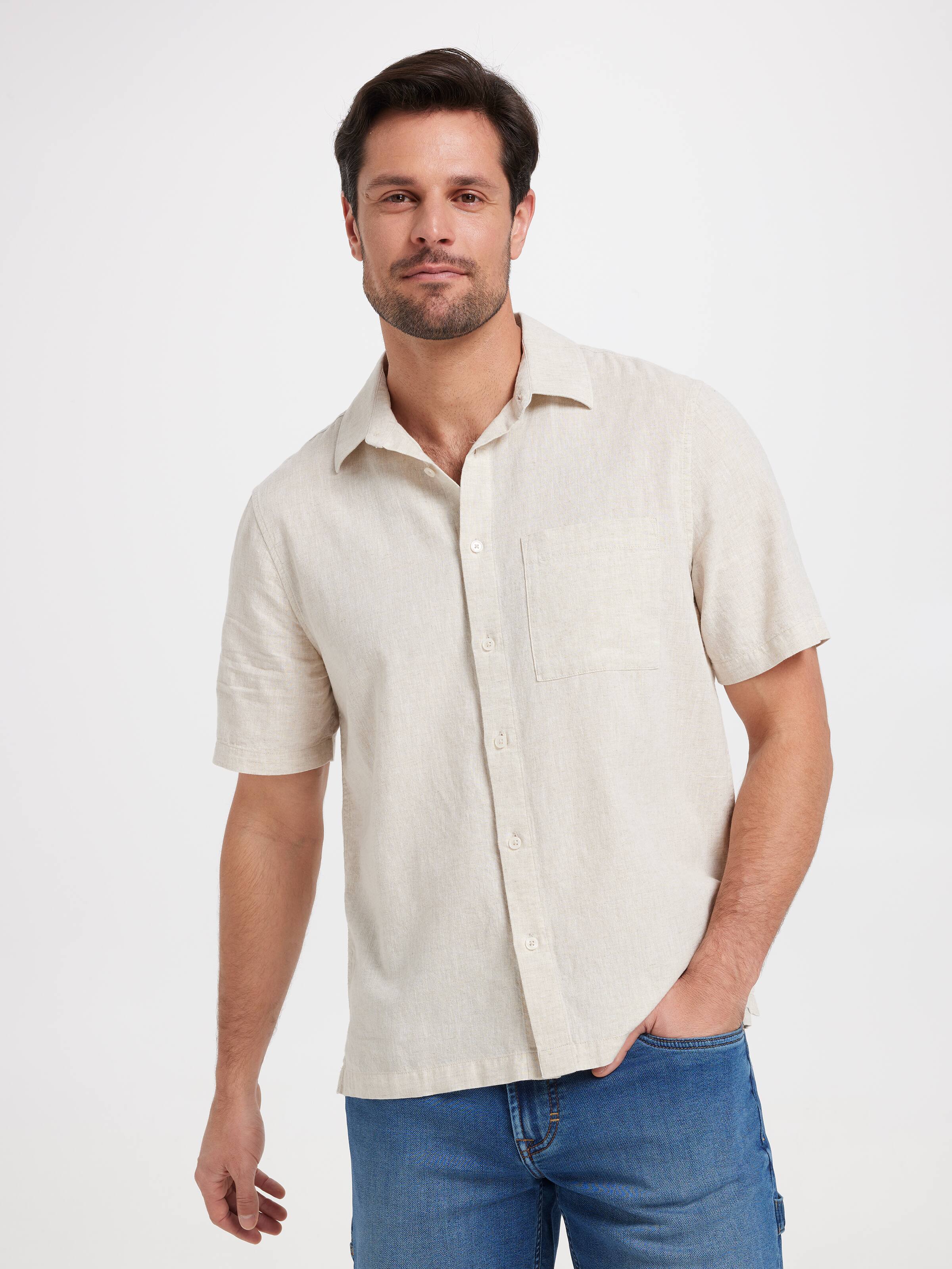 Short Sleeve Linen Blend Shirt
