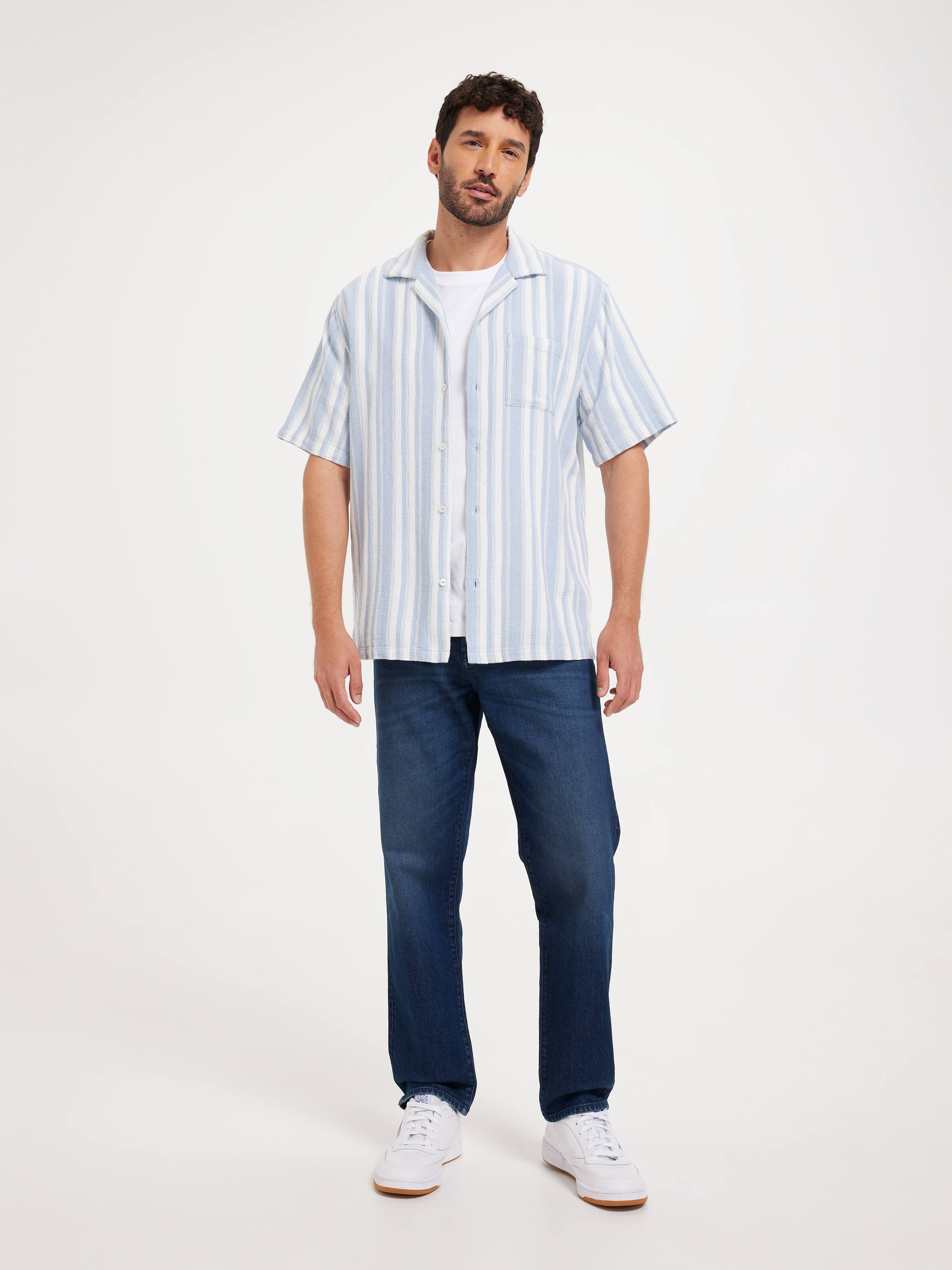 Short Sleeve Revere Textured Stripe Shirt