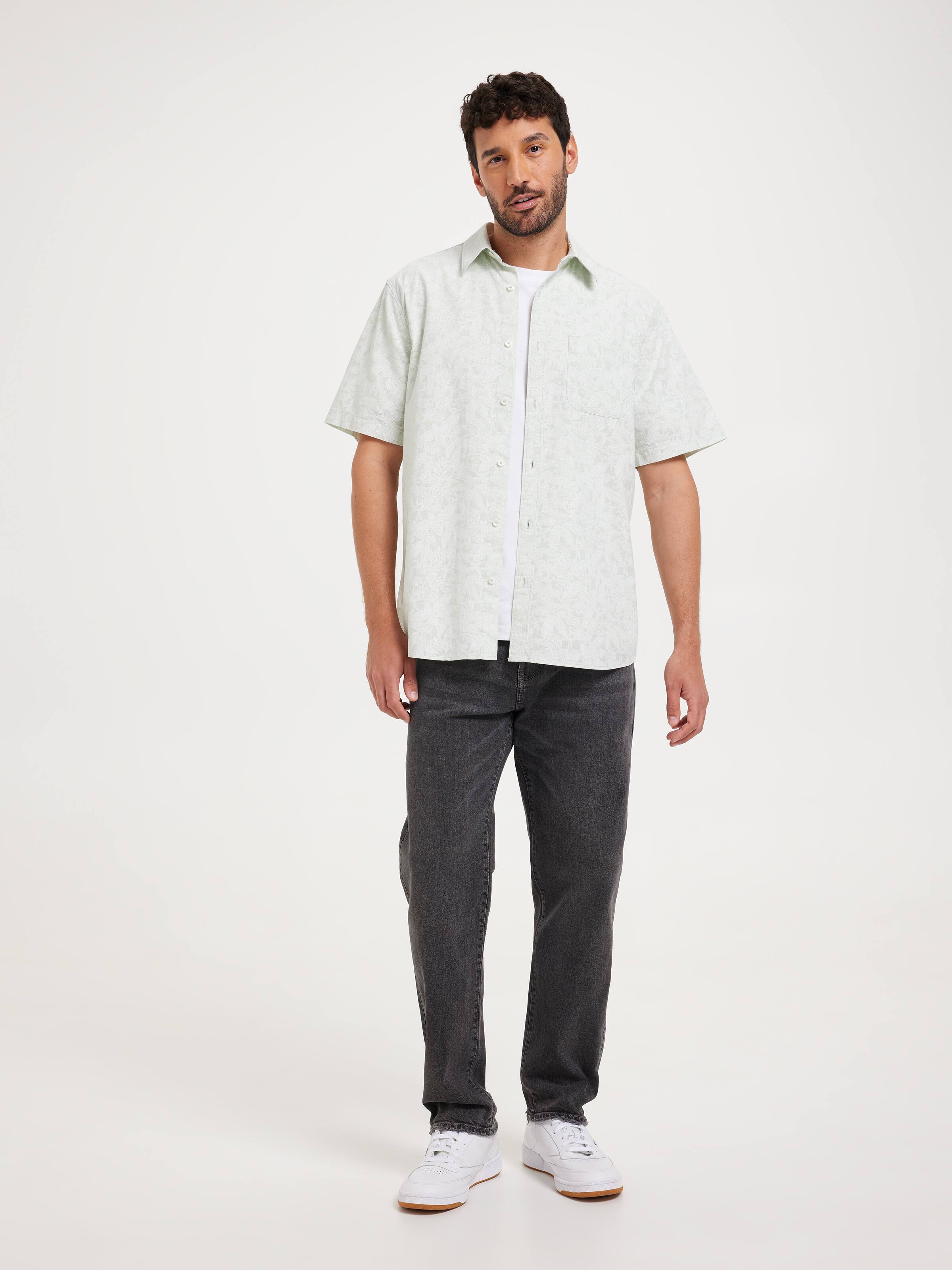 Short Sleeve Linen Blend Print Shirt