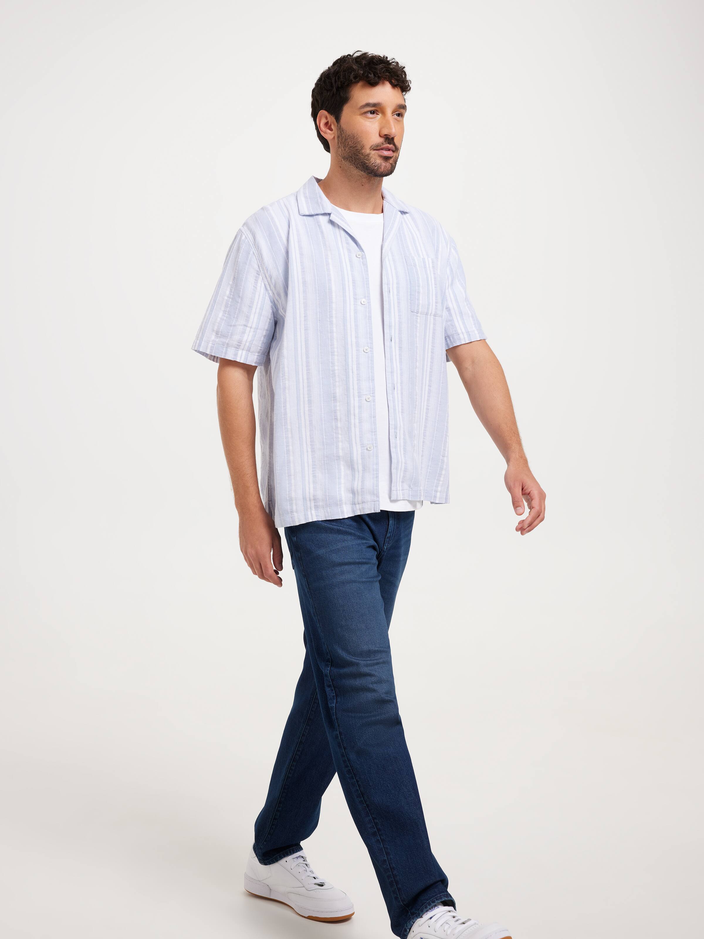 Short Sleeve Linen Textured Stripe Shirt