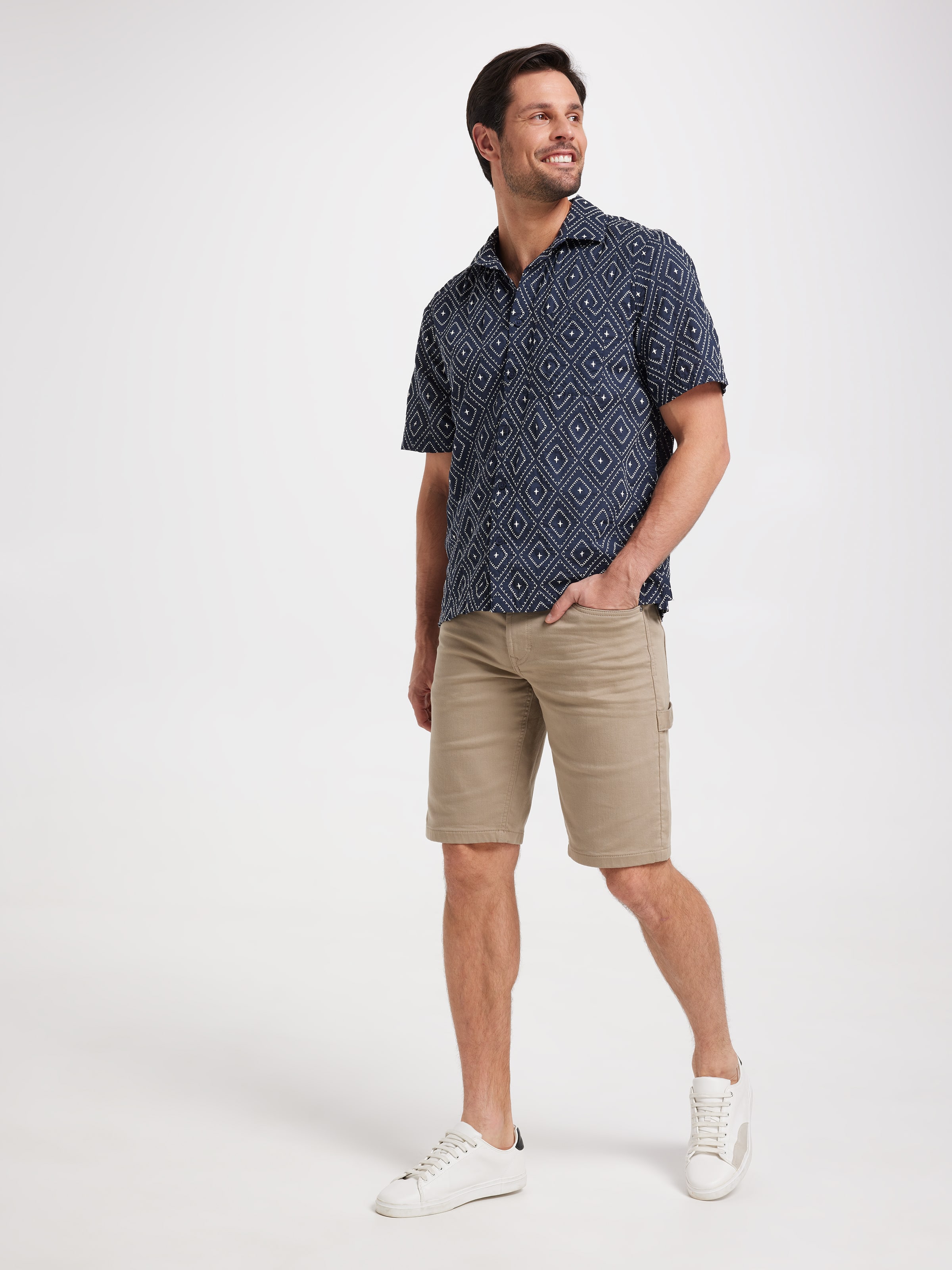 Short Sleeve Boxy Geo Dobby