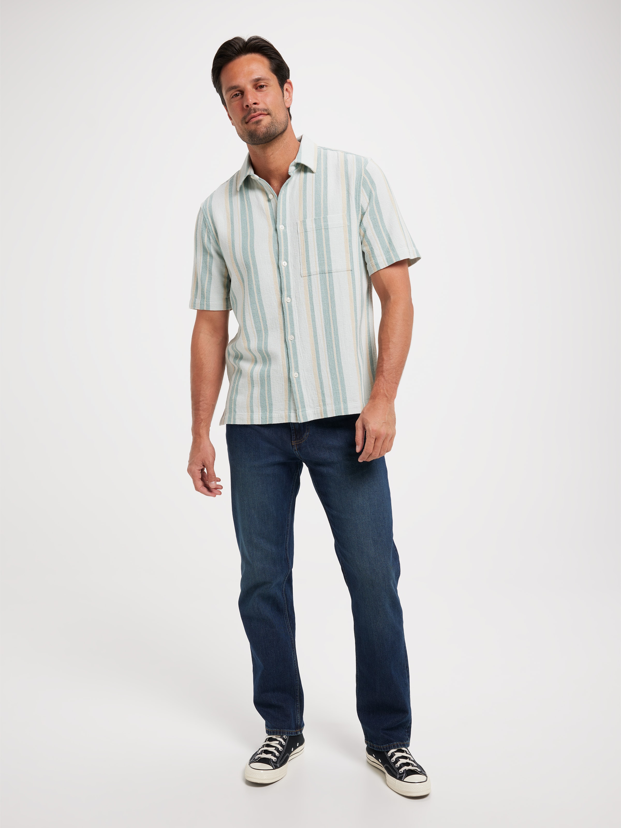 Short Sleeve Revere Textured Stripe