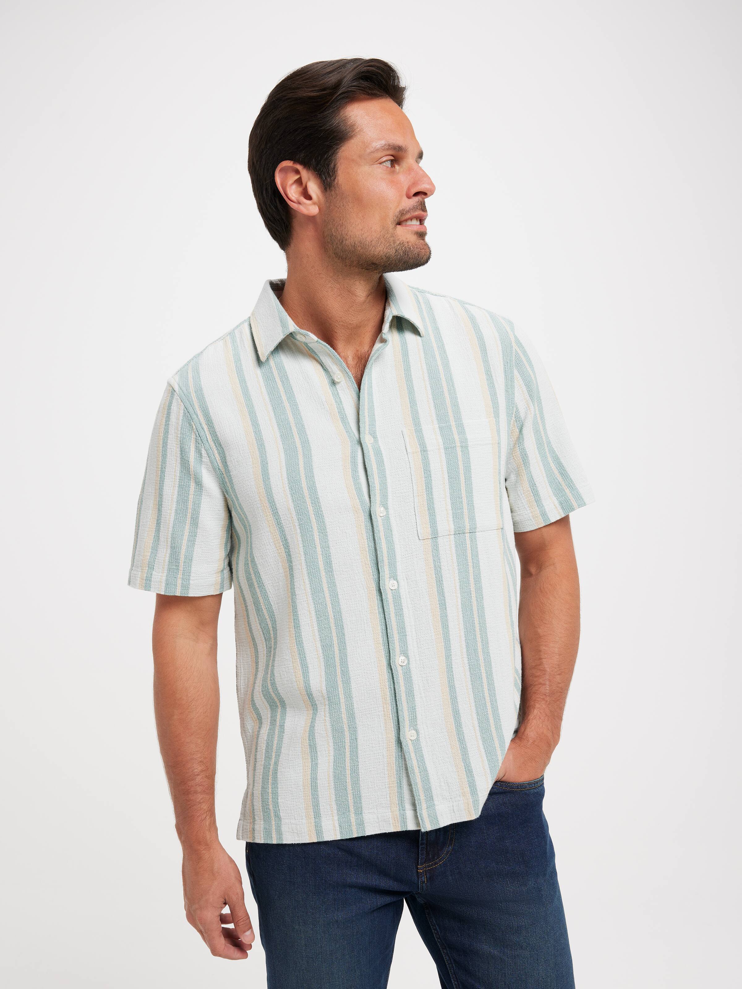 Short Sleeve Revere Textured Stripe