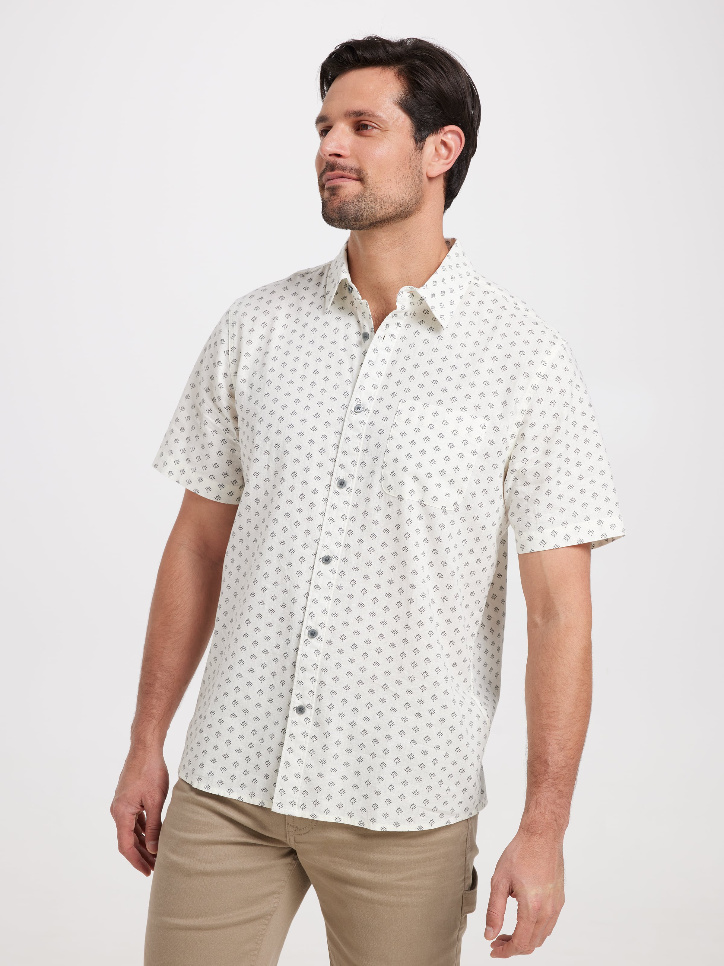 Ss Linen Blend Print Shirt