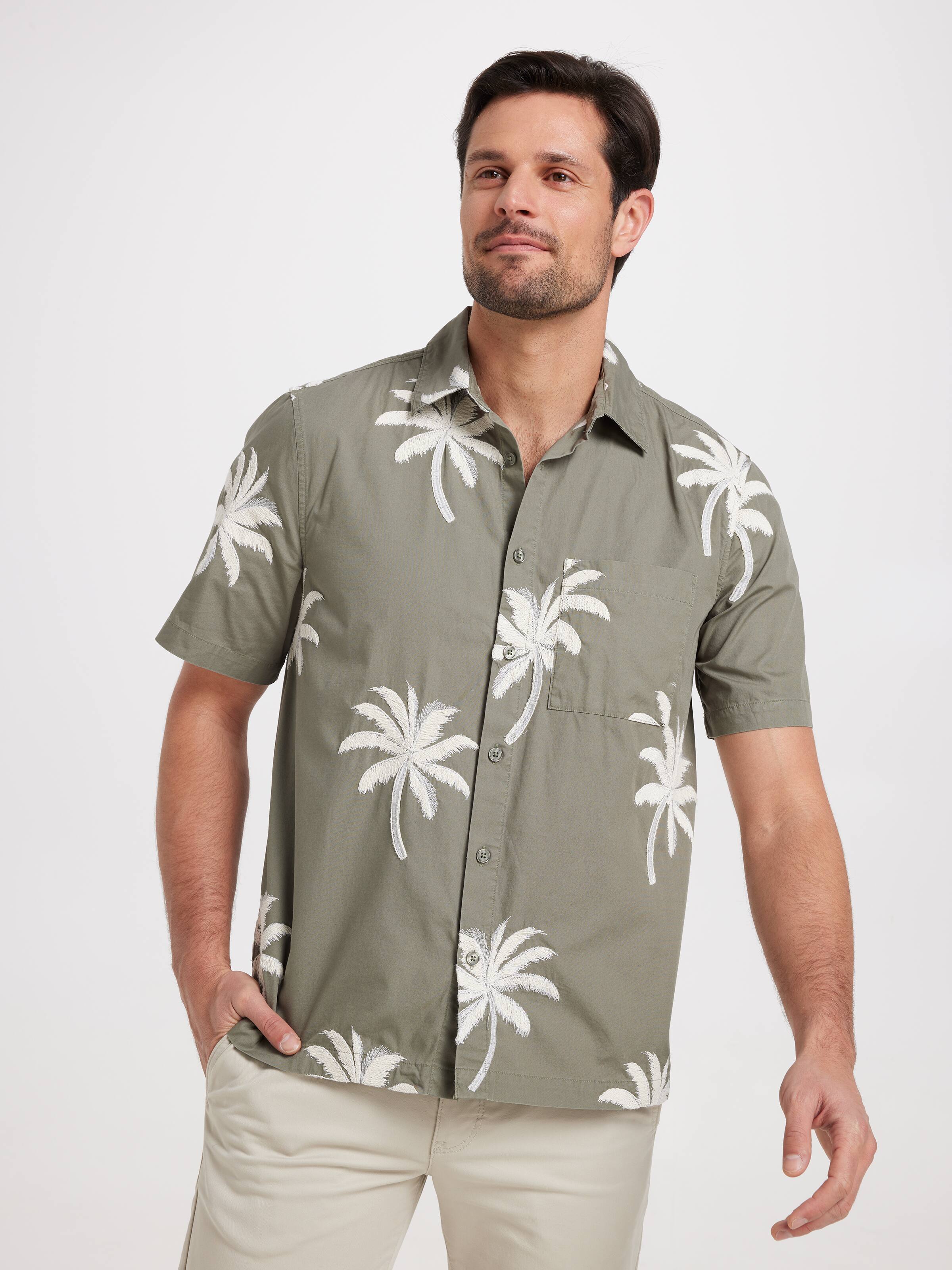 Short Sleeve Boxy Palm Embroidery