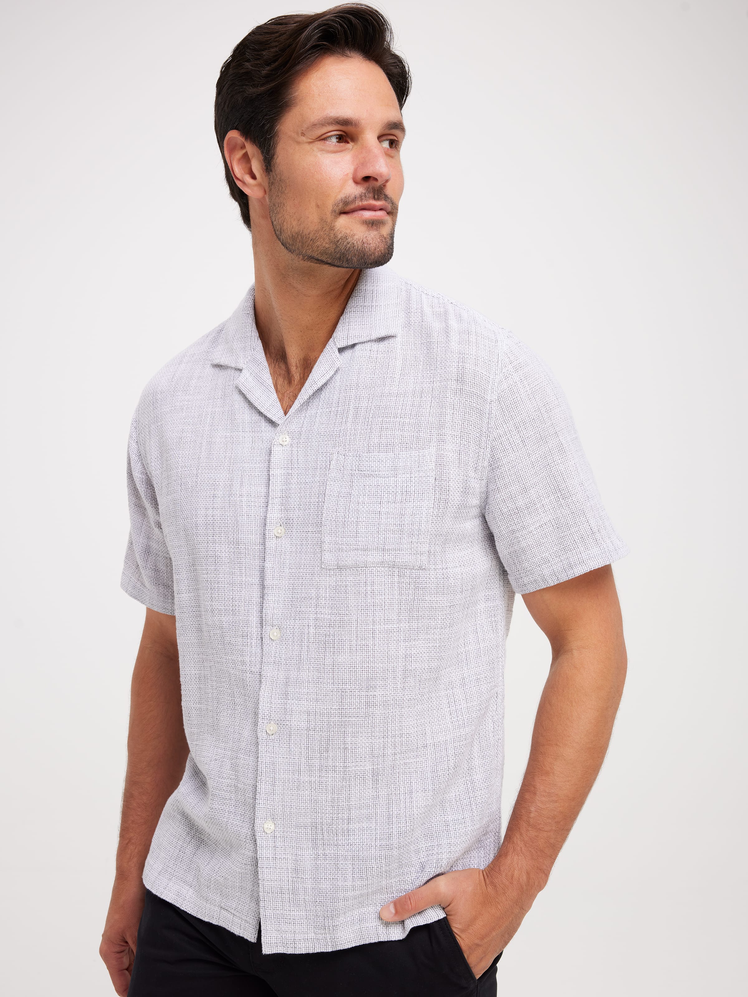 Short Sleeve Revere Grid Texture Shirt