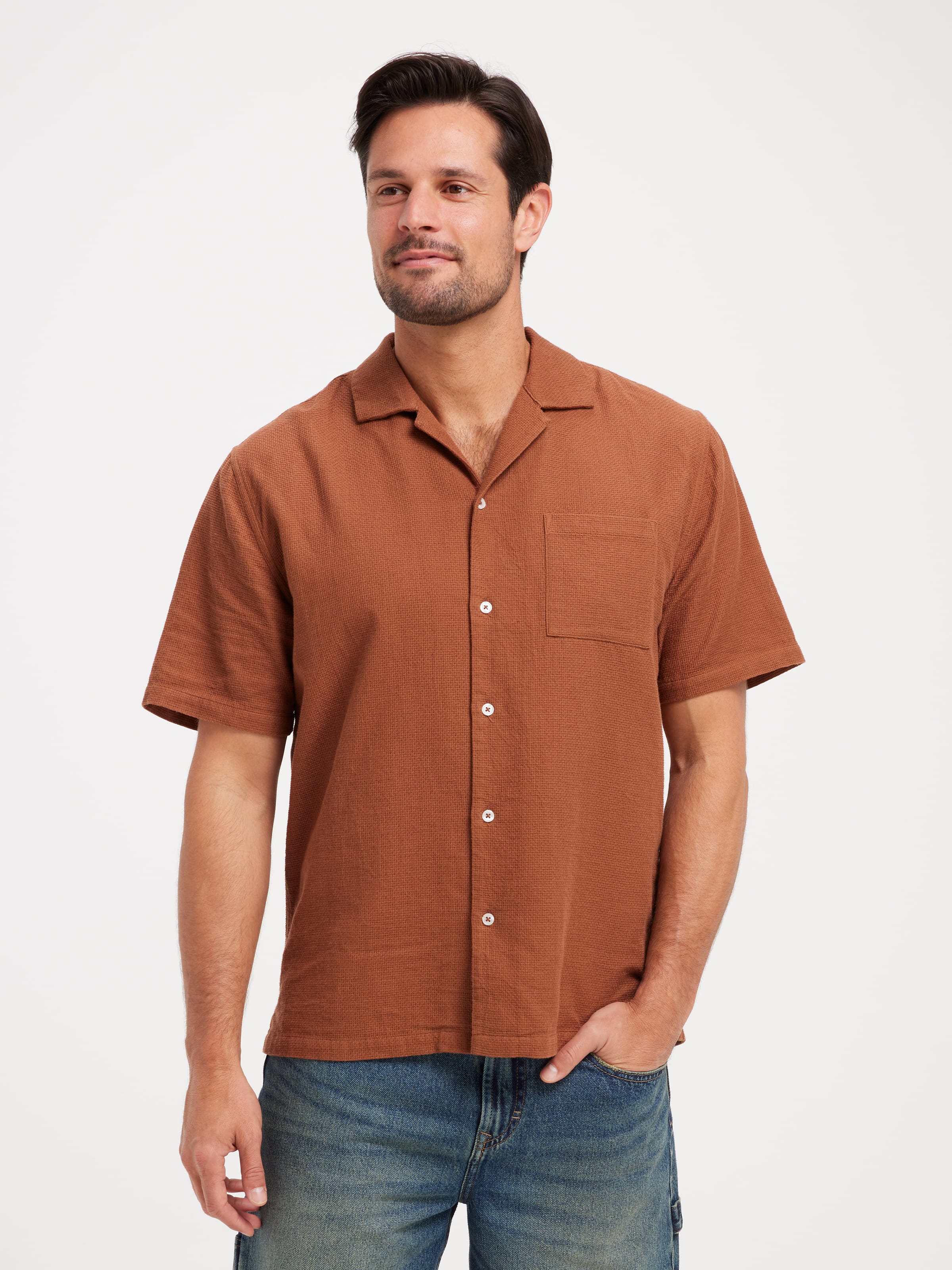 Short Sleeve Revere Texture Shirt