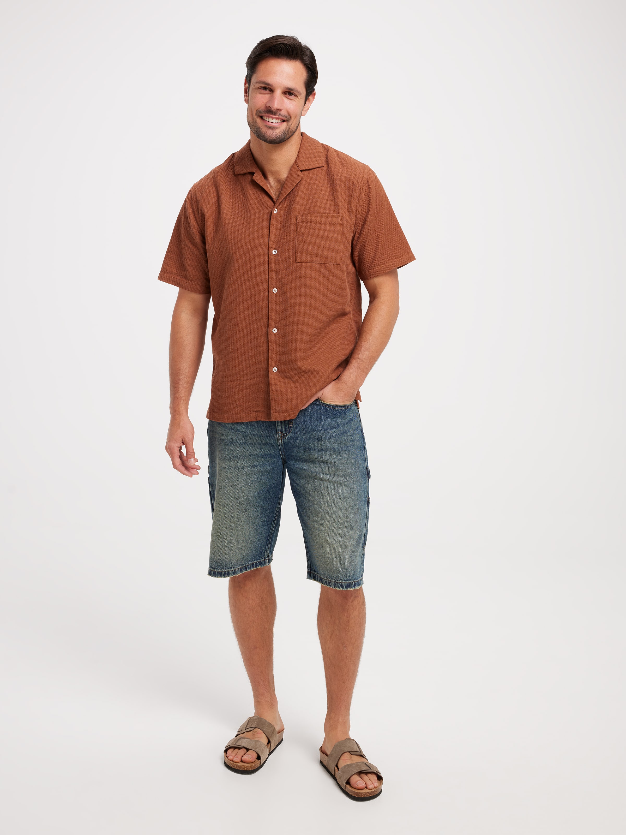 Short Sleeve Revere Texture Shirt