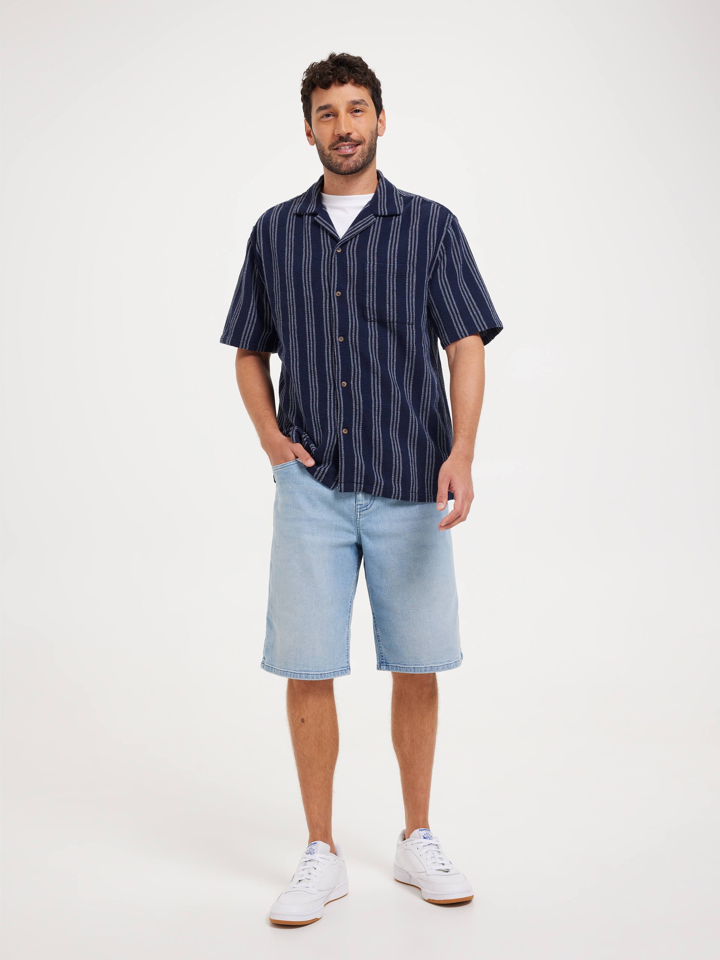 Short Sleeve Revere Textured Stripe Shirt