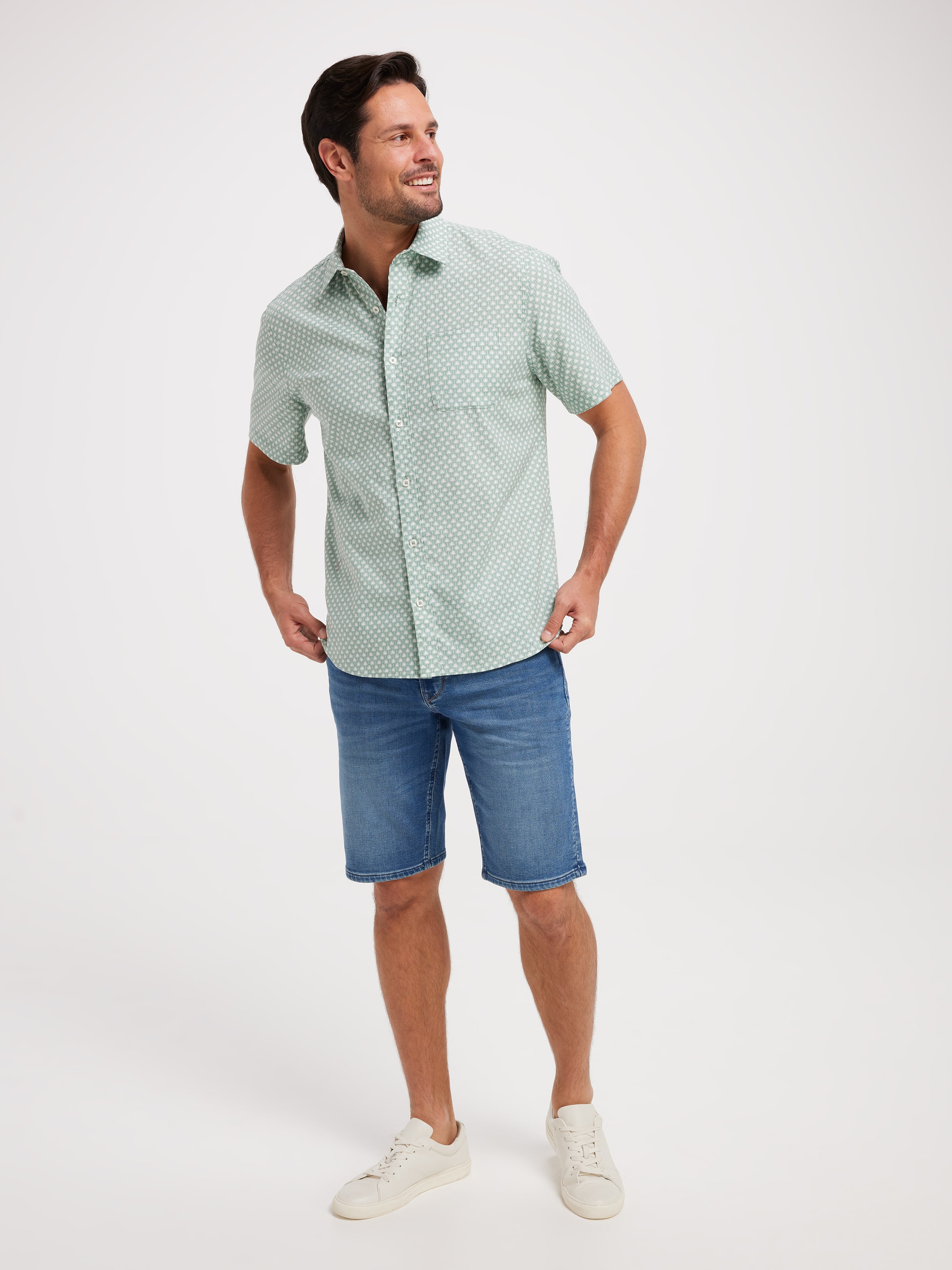 Short Sleeve Linen Blend Icon Palm Shirt