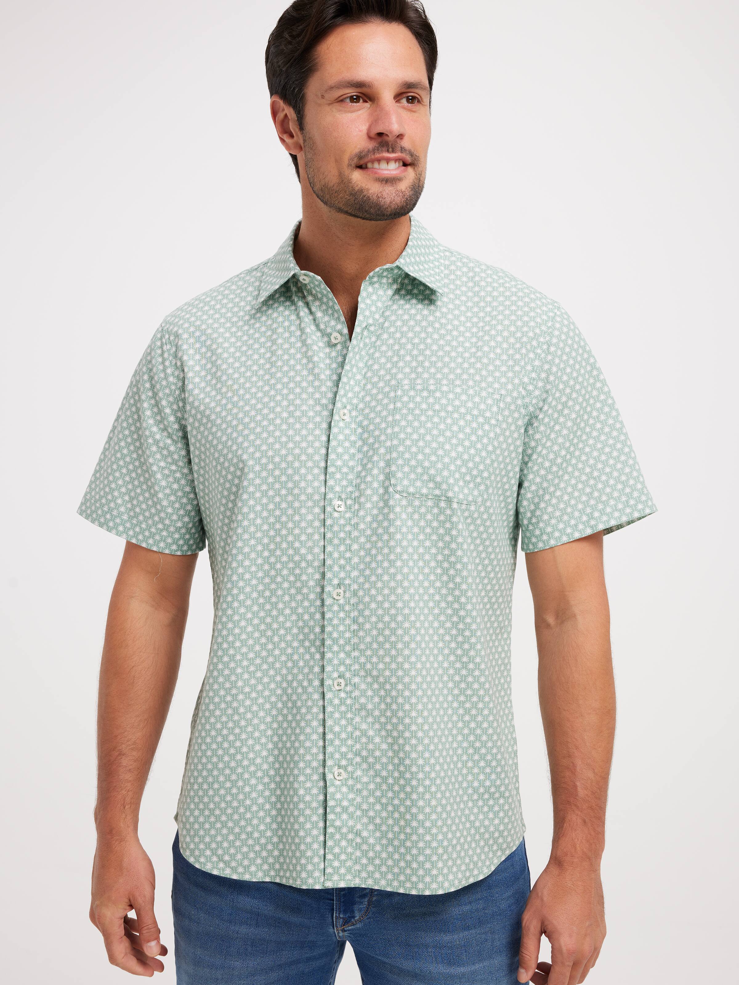 Short Sleeve Linen Blend Icon Palm Shirt