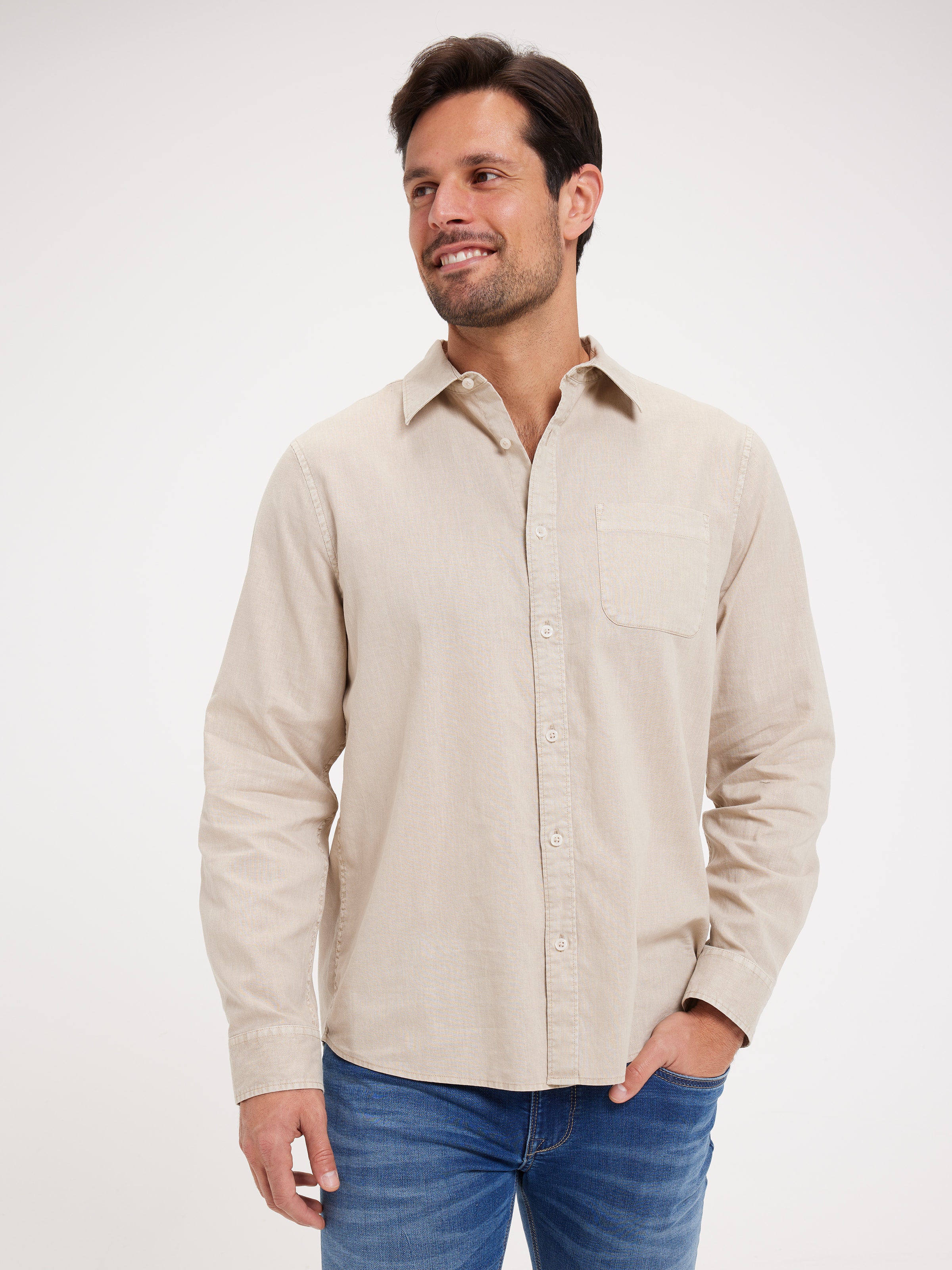 Long Sleeve Linen Blend Vintage Shirt