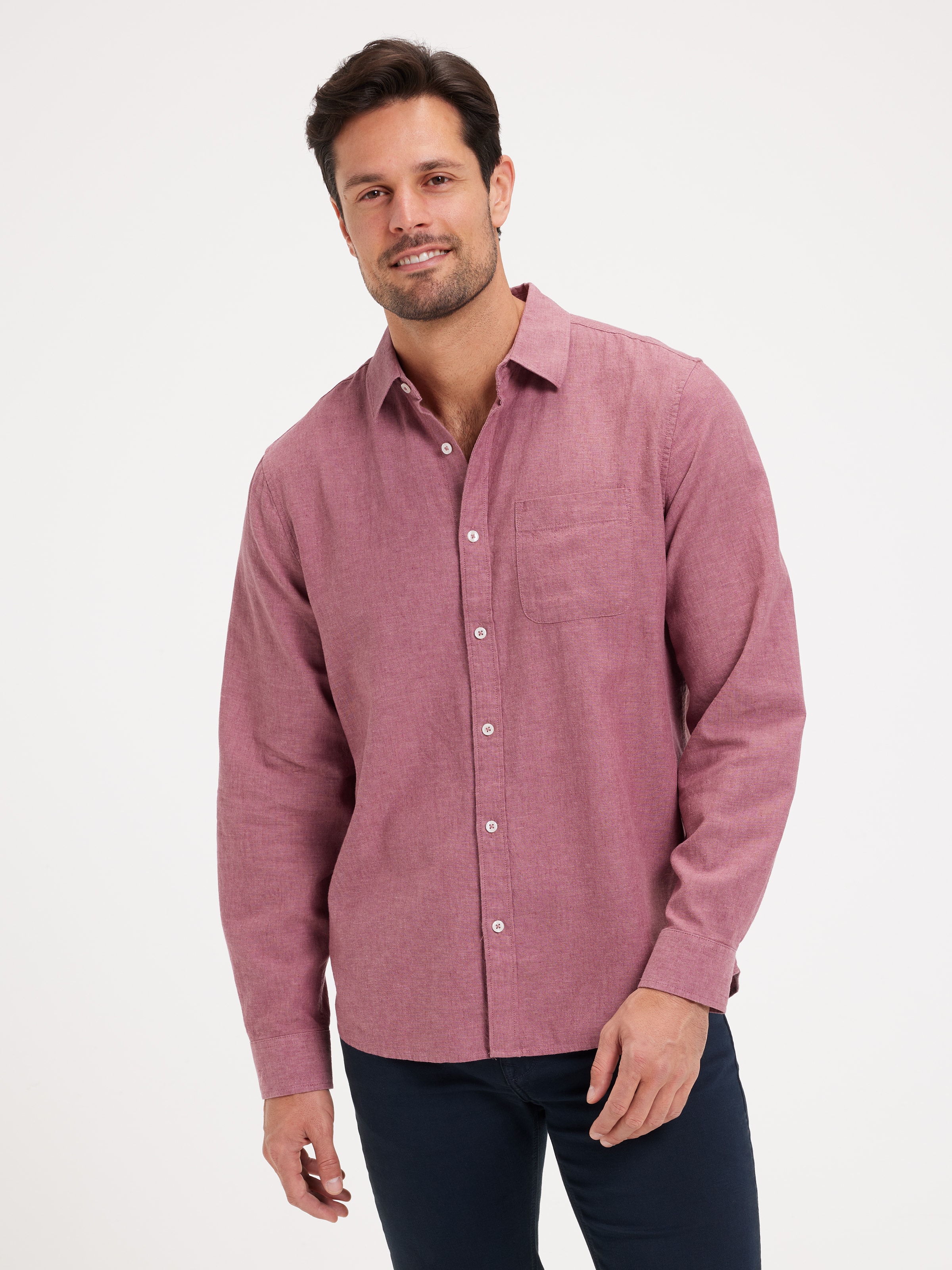Long Sleeve Linen Blend Shirt