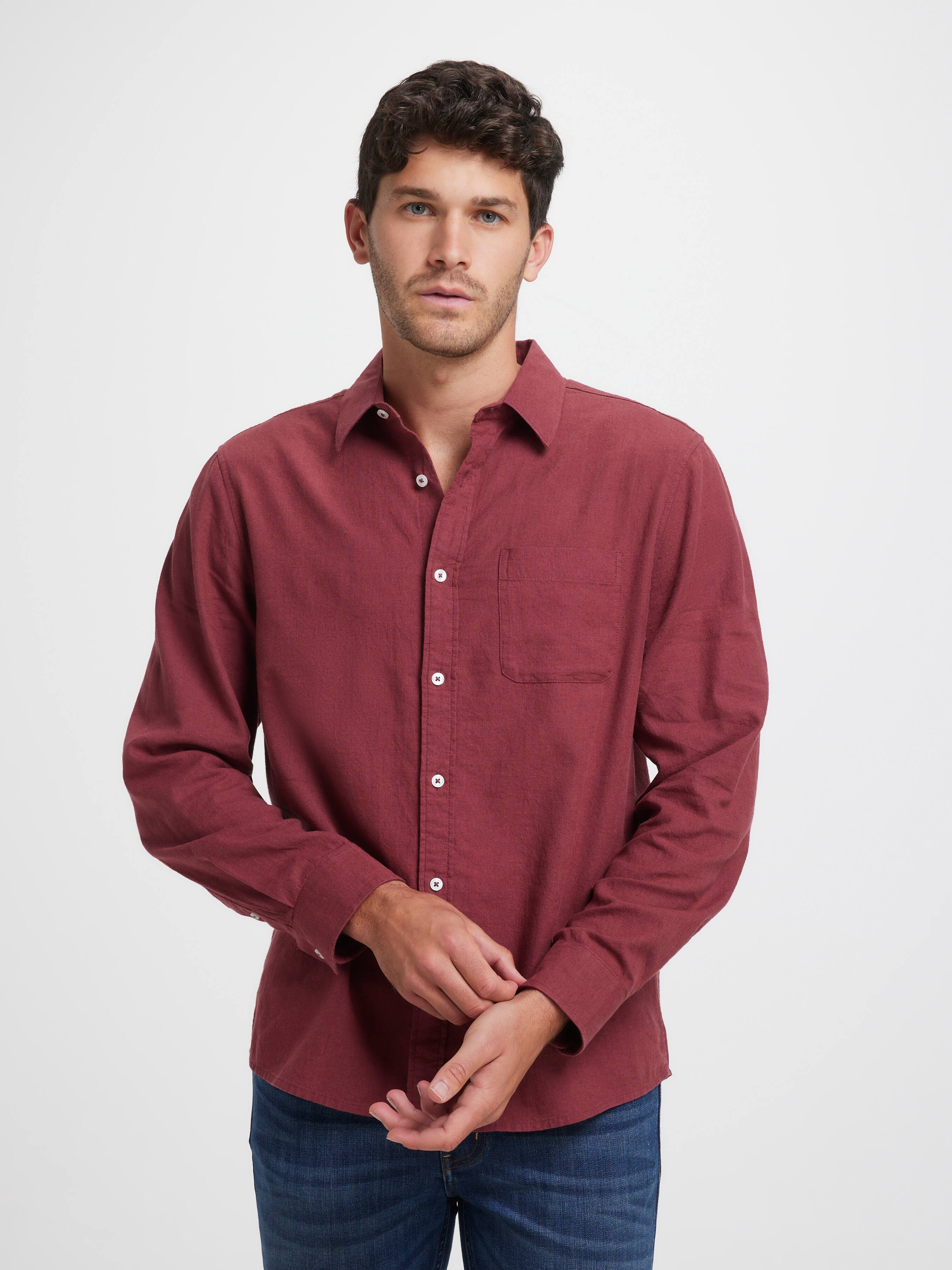 Long Sleeve Linen Blend Shirt