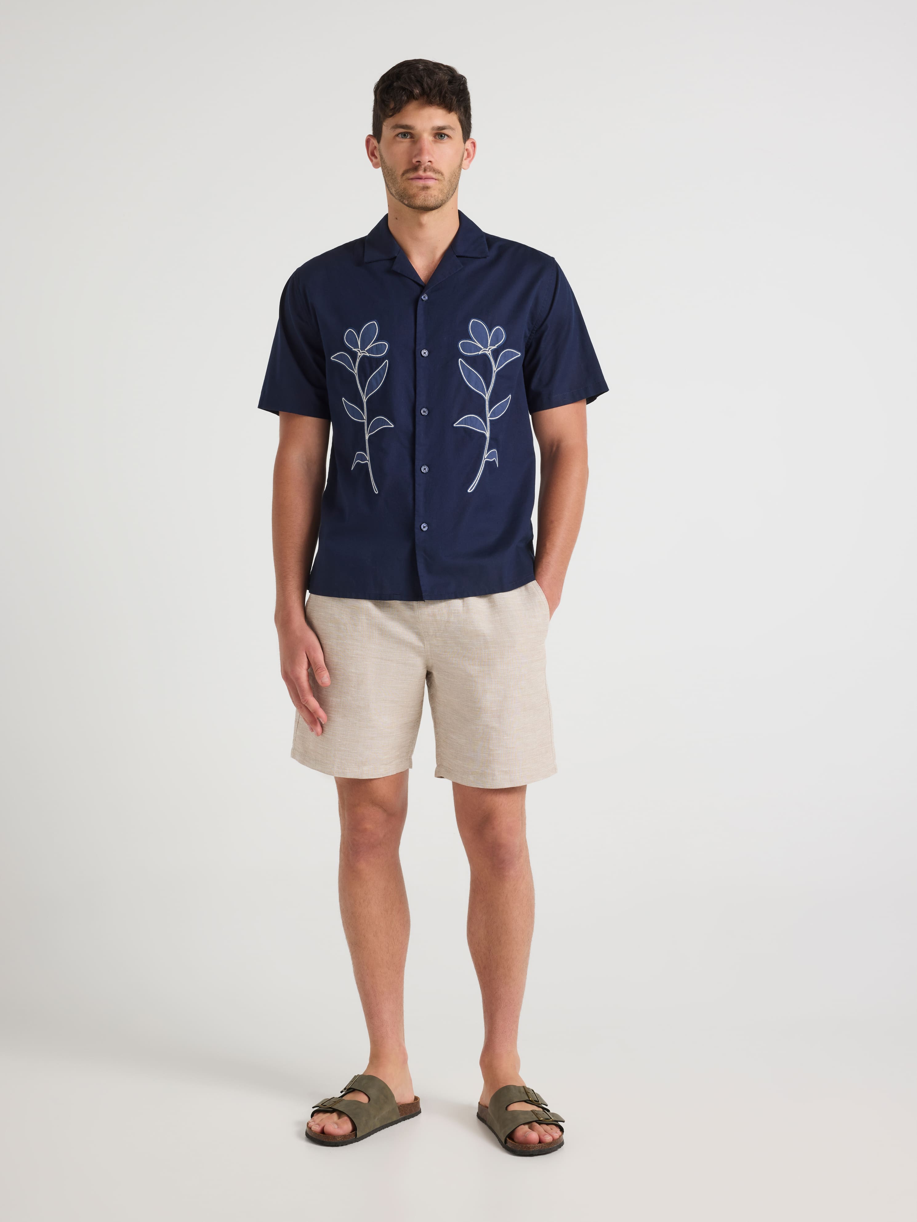 Short Sleeve Embroidered Panel Shirt
