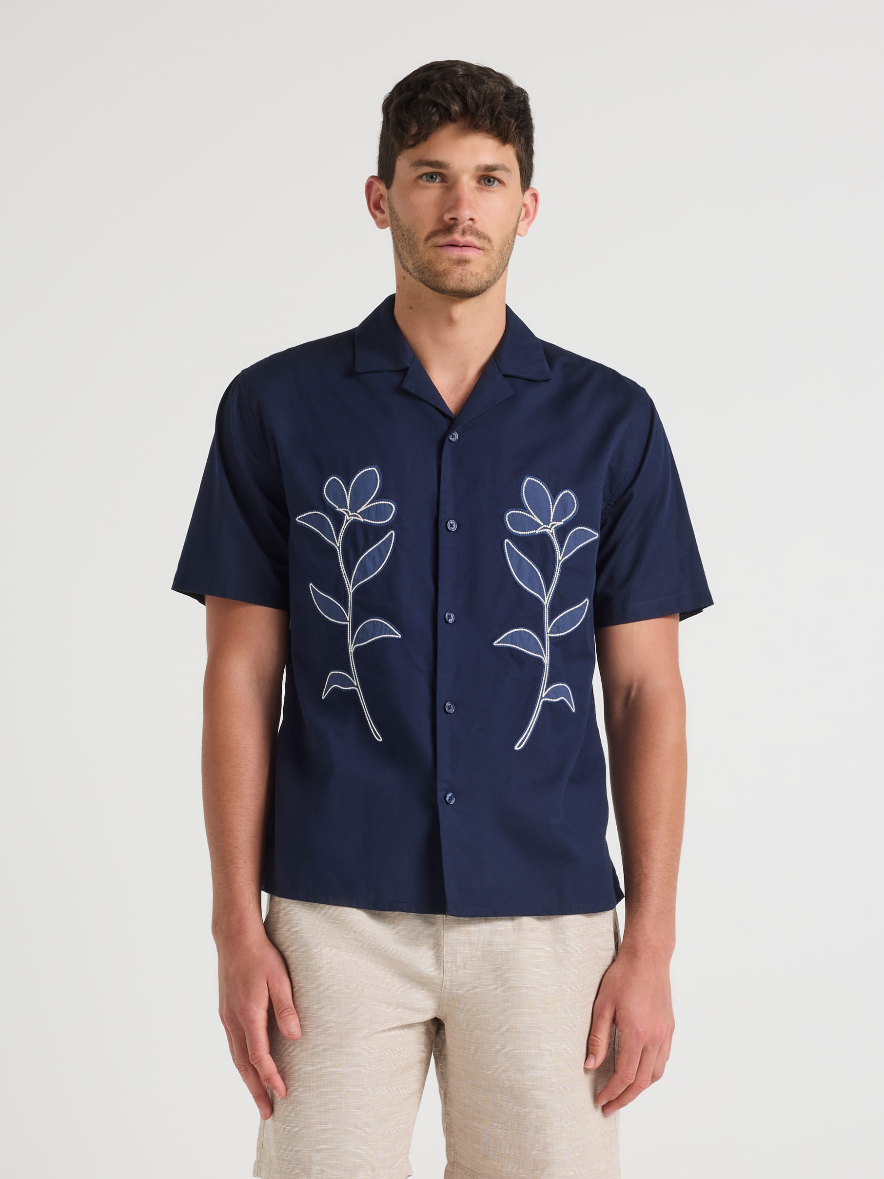 Short Sleeve Embroidered Panel Shirt
