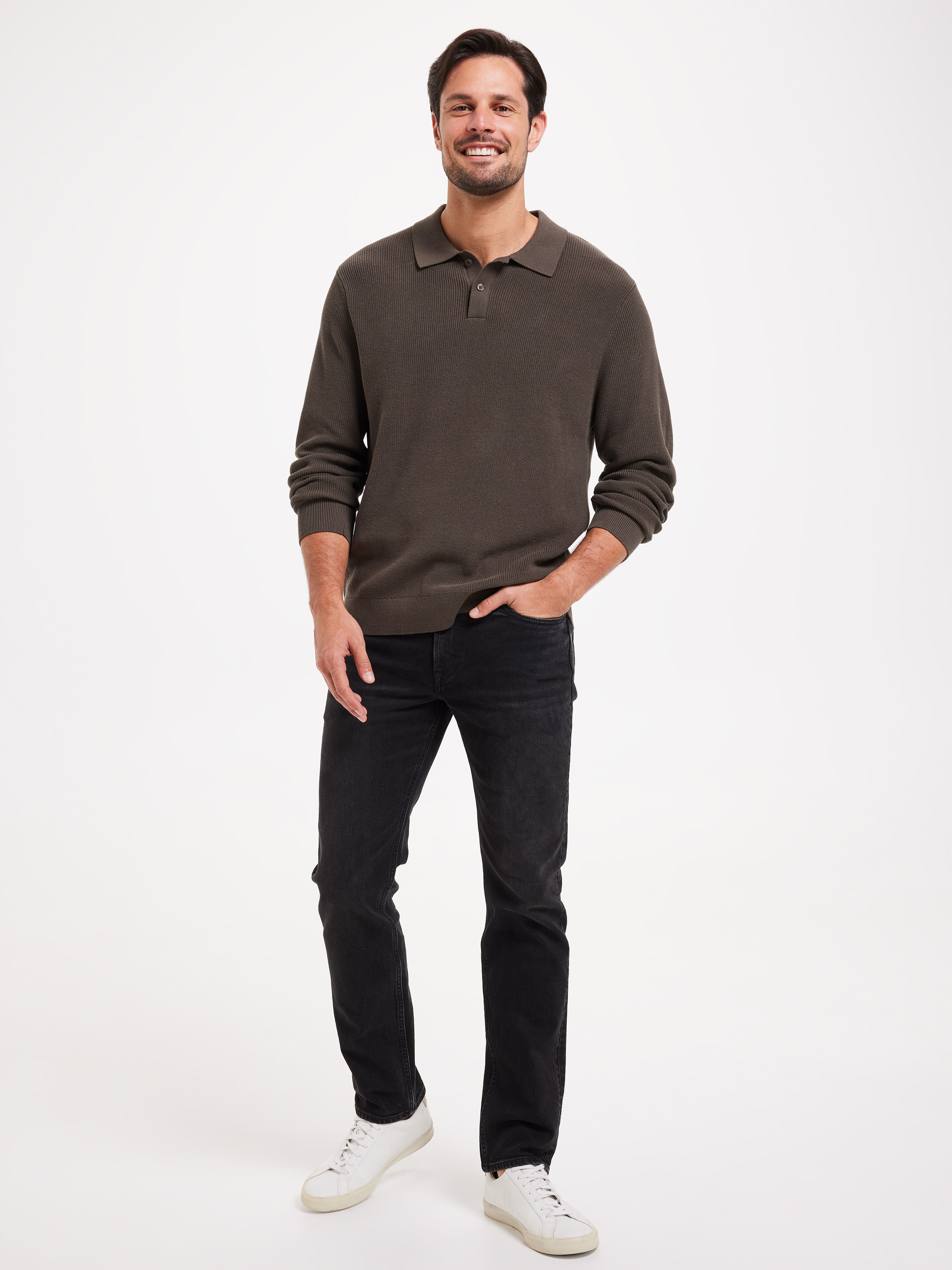 Long Sleeve Texture Knit Polo