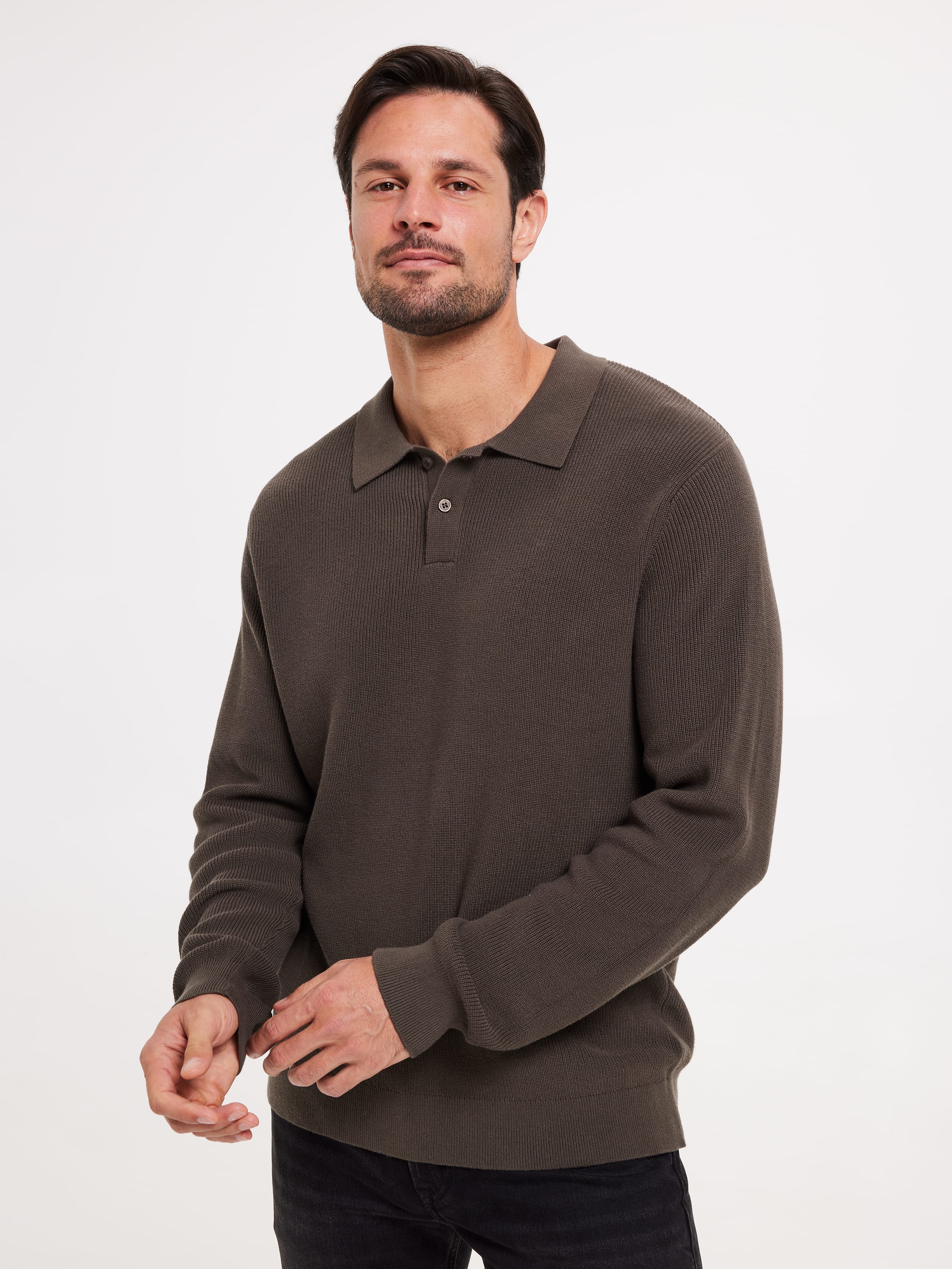 Long Sleeve Texture Knit Polo