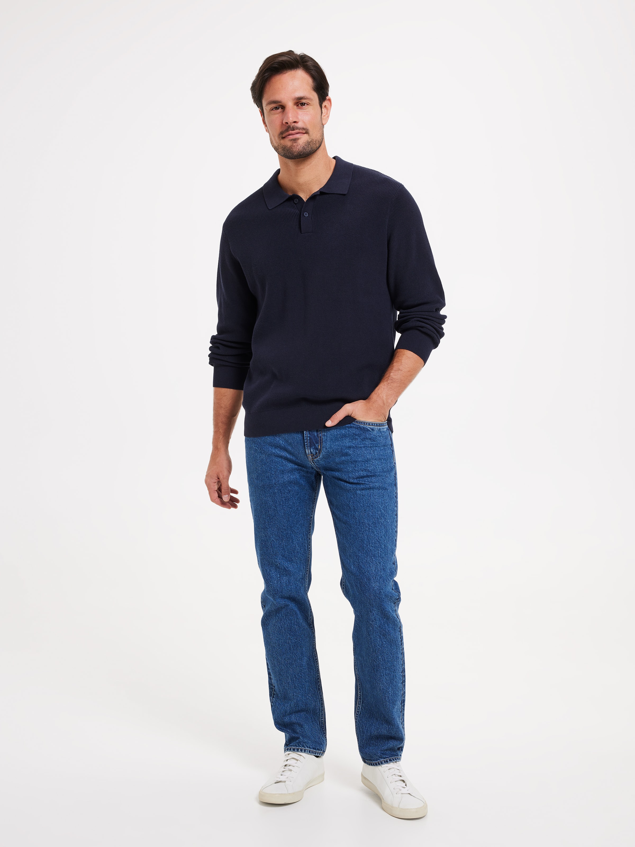 Long Sleeve Texture Knit Polo