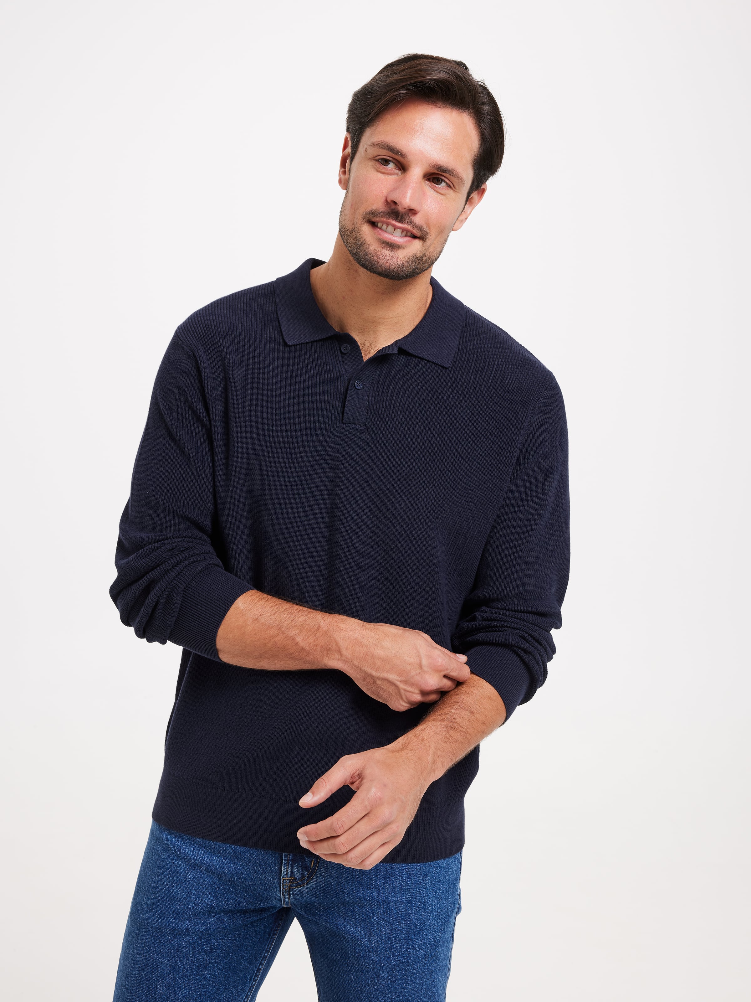 Long Sleeve Texture Knit Polo