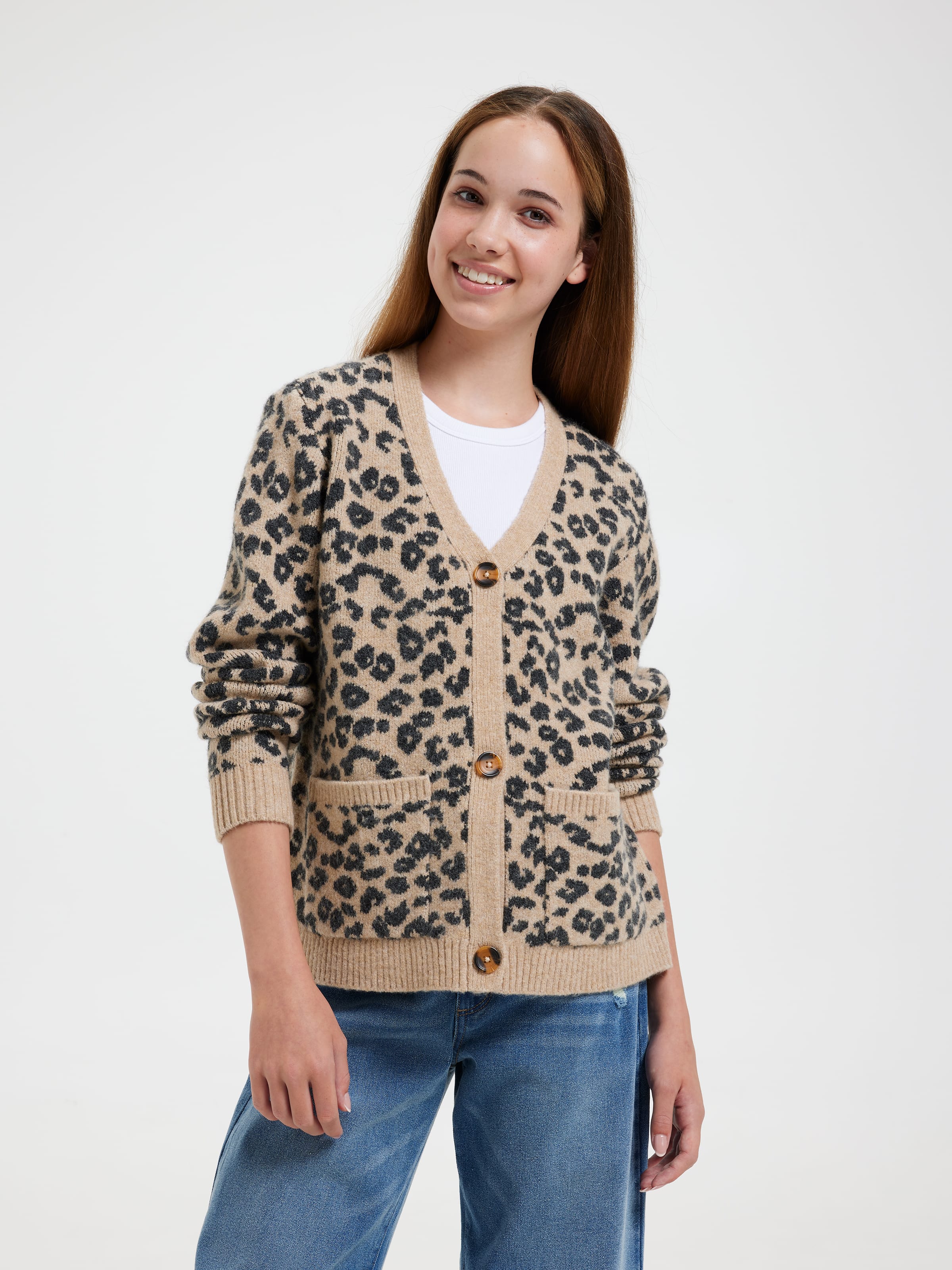 Girls Leopard Knit Cardi