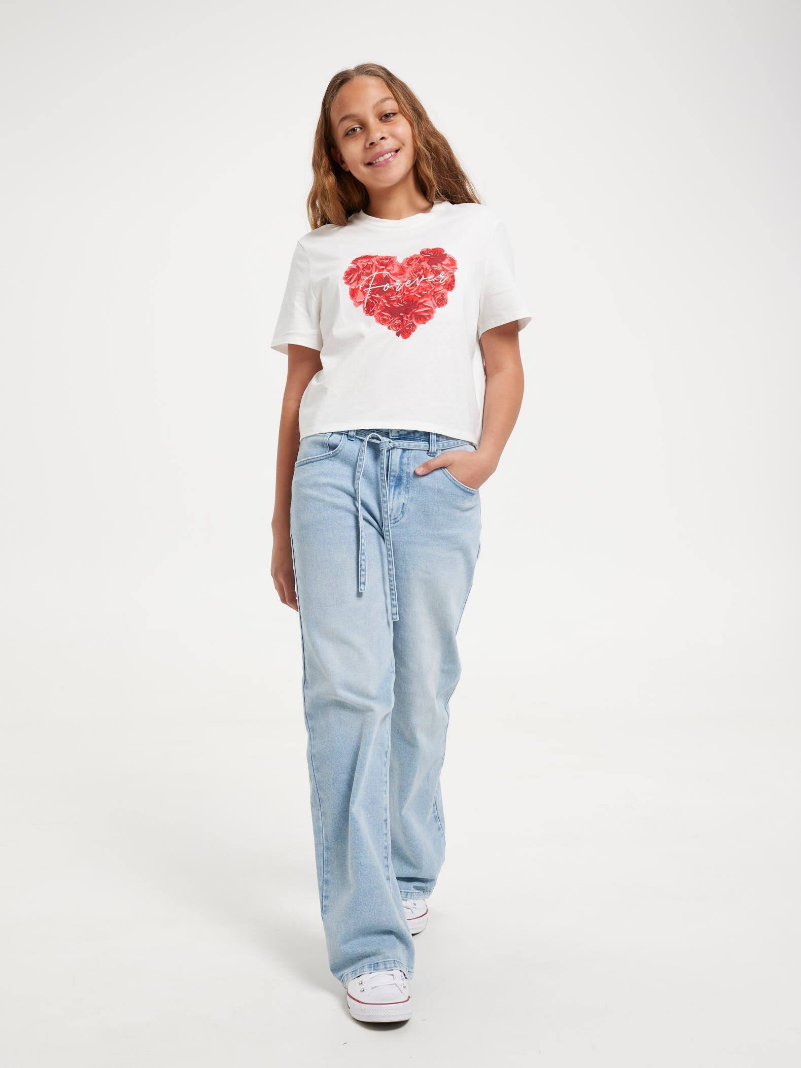 Girls Heart Of Roses Crop Tee