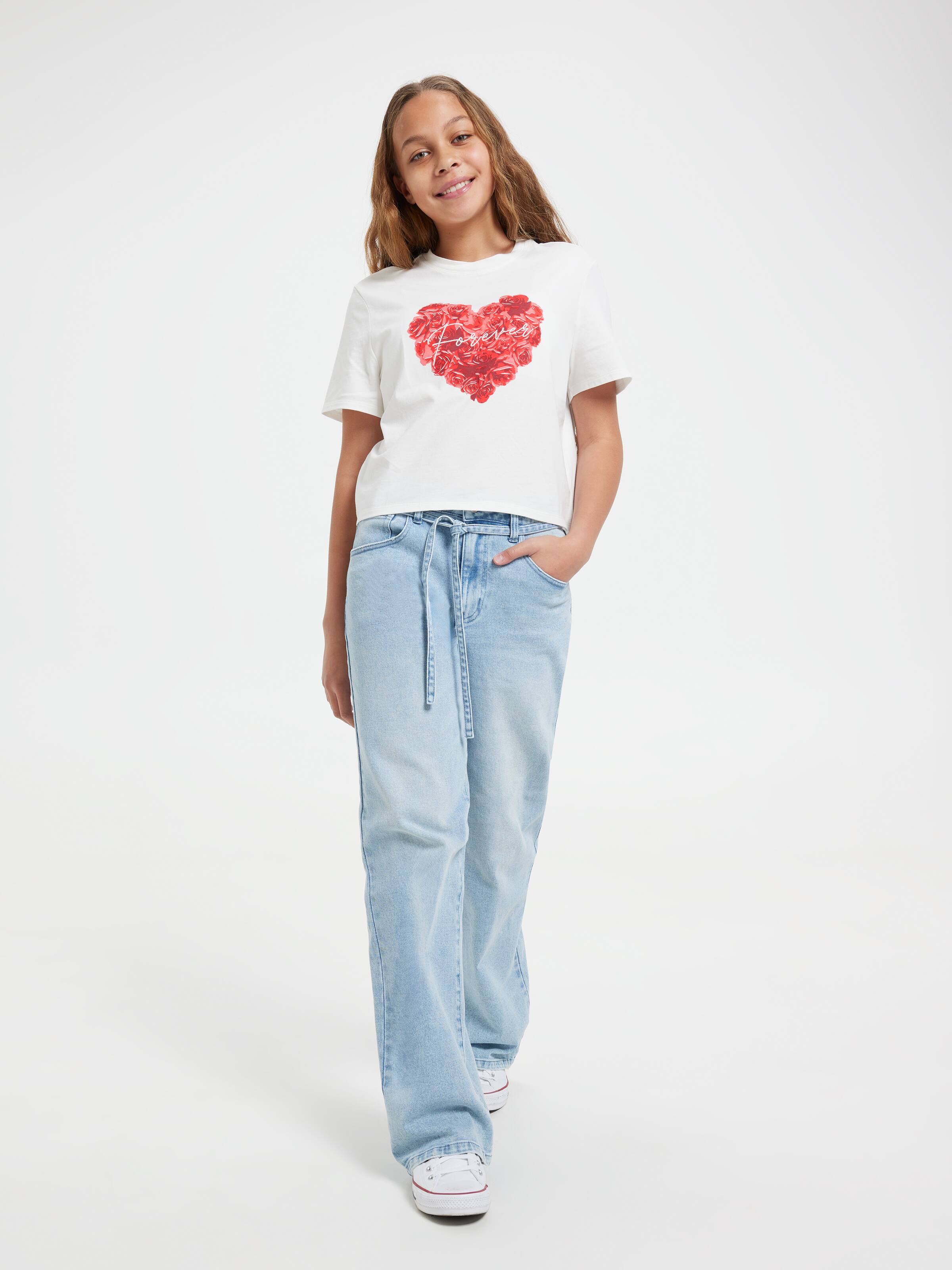 Girls Heart Of Roses Crop Tee