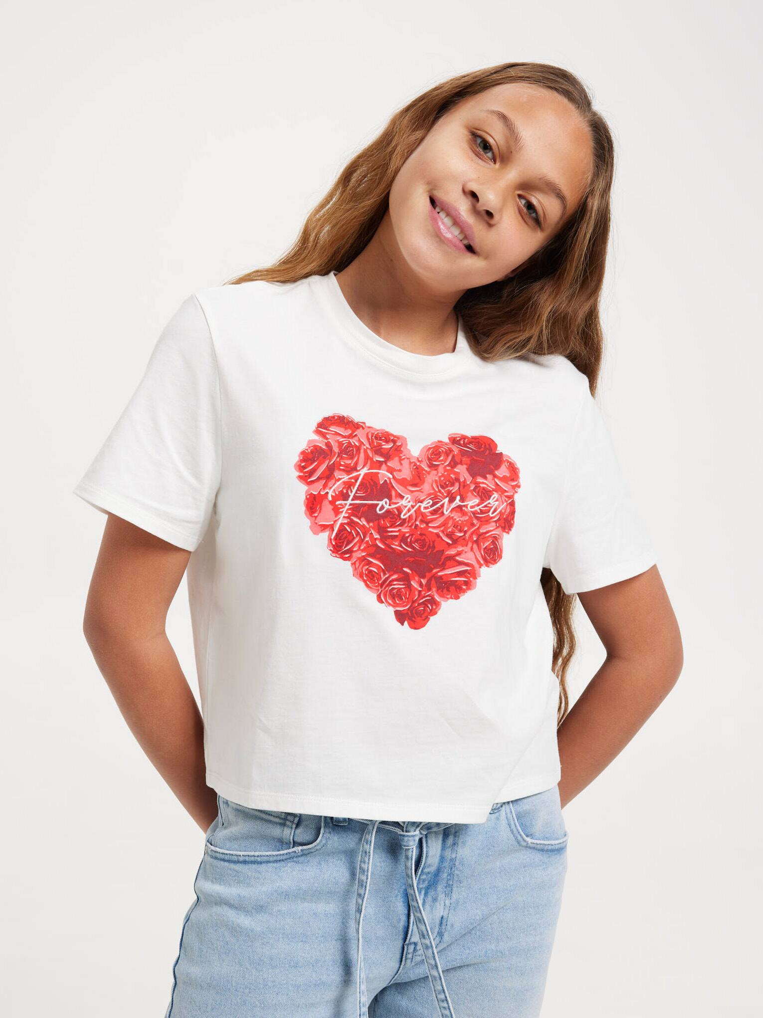 Girls Heart Of Roses Crop Tee