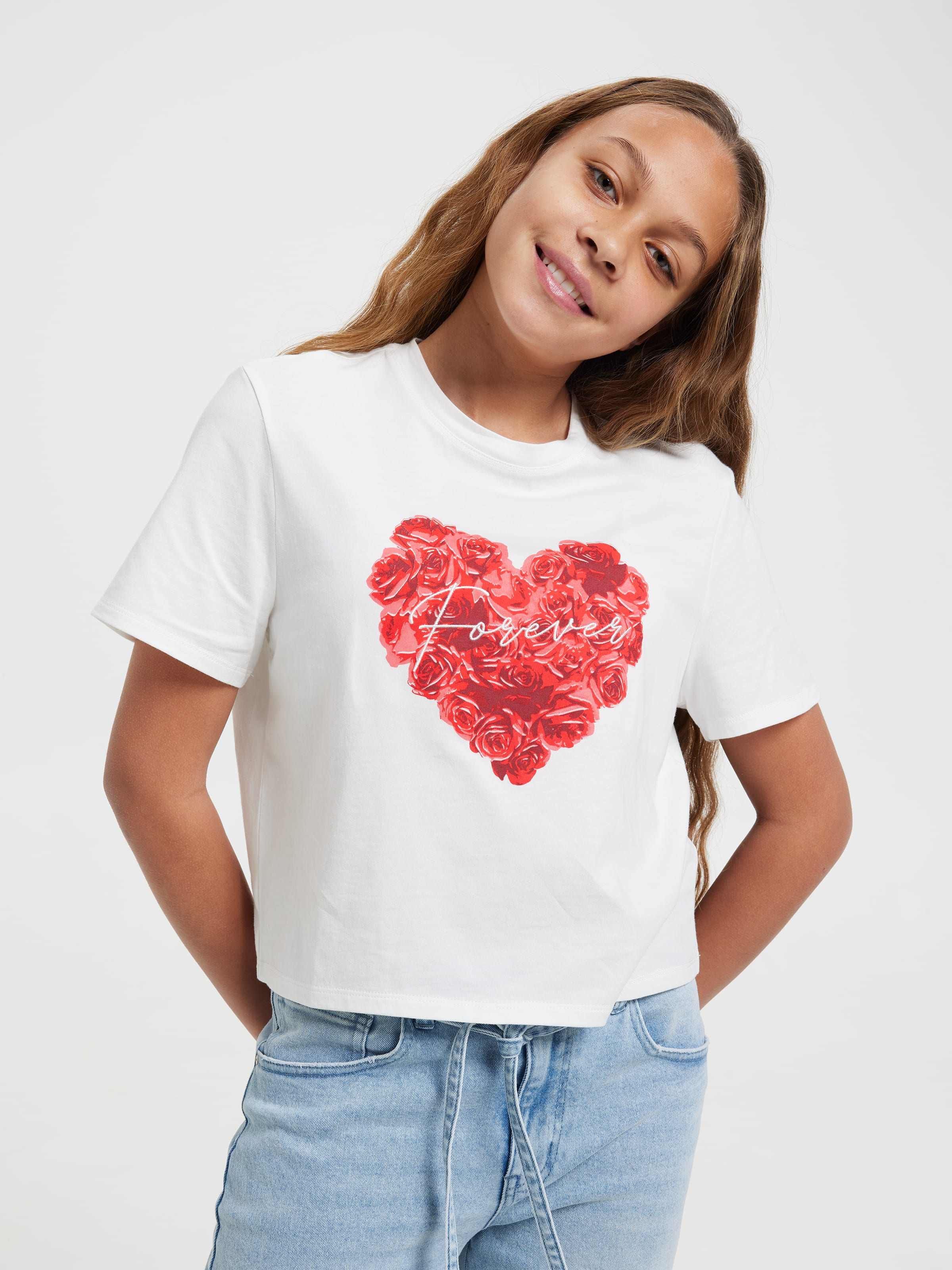 Girls Heart Of Roses Crop Tee