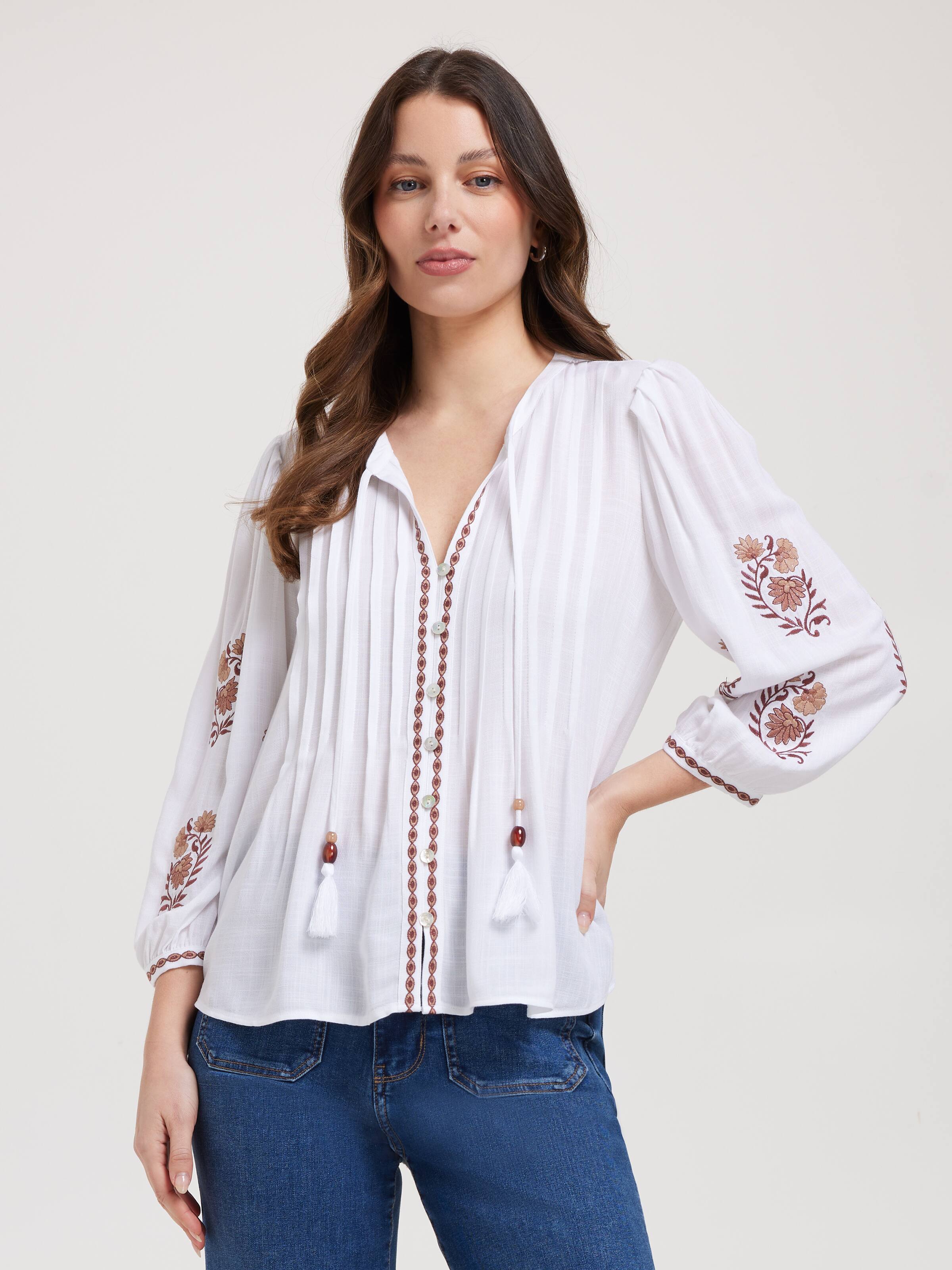Frankie Button Thru Emb Top