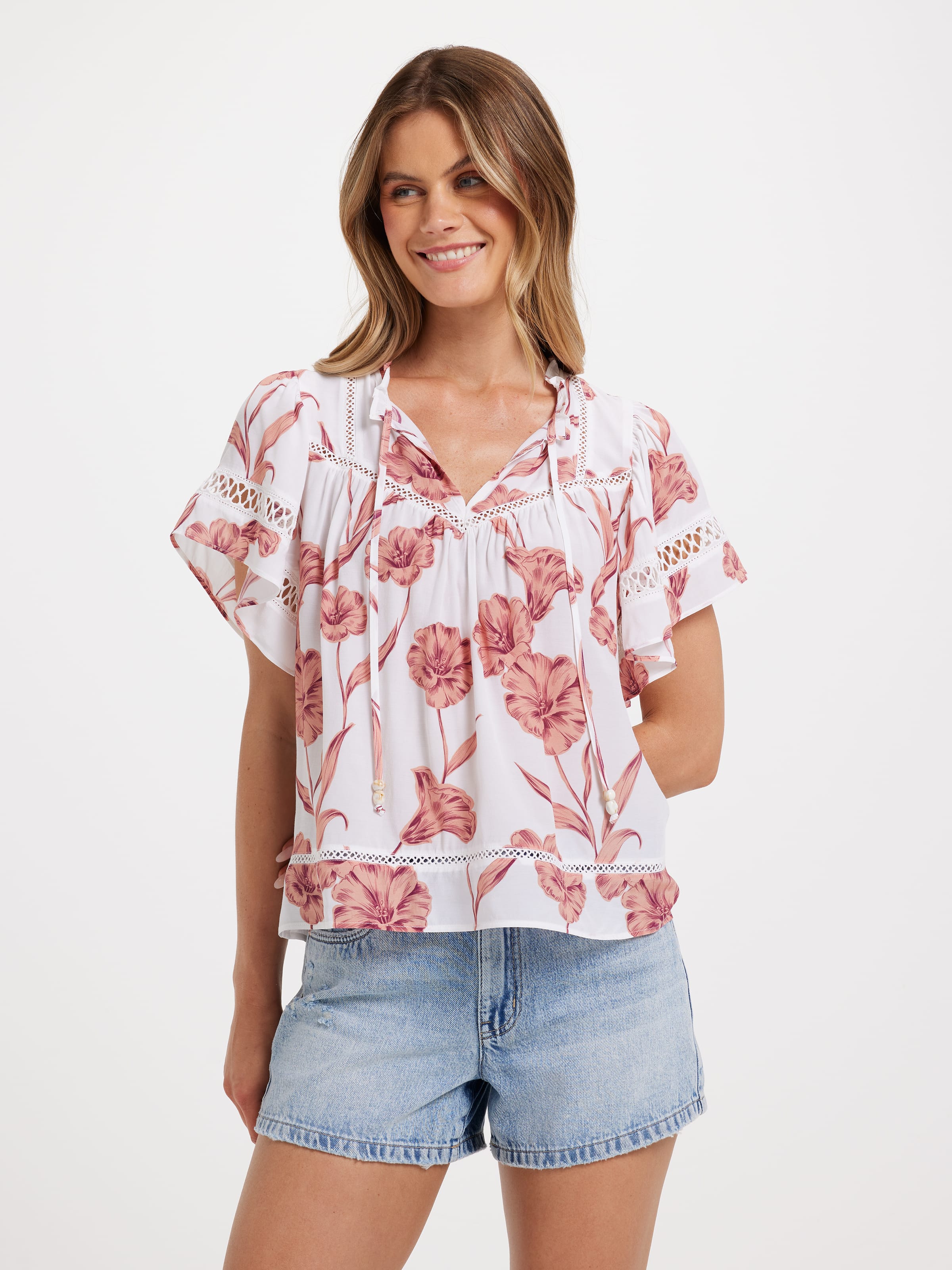 Medina Short Sleeve Lace Insert Top