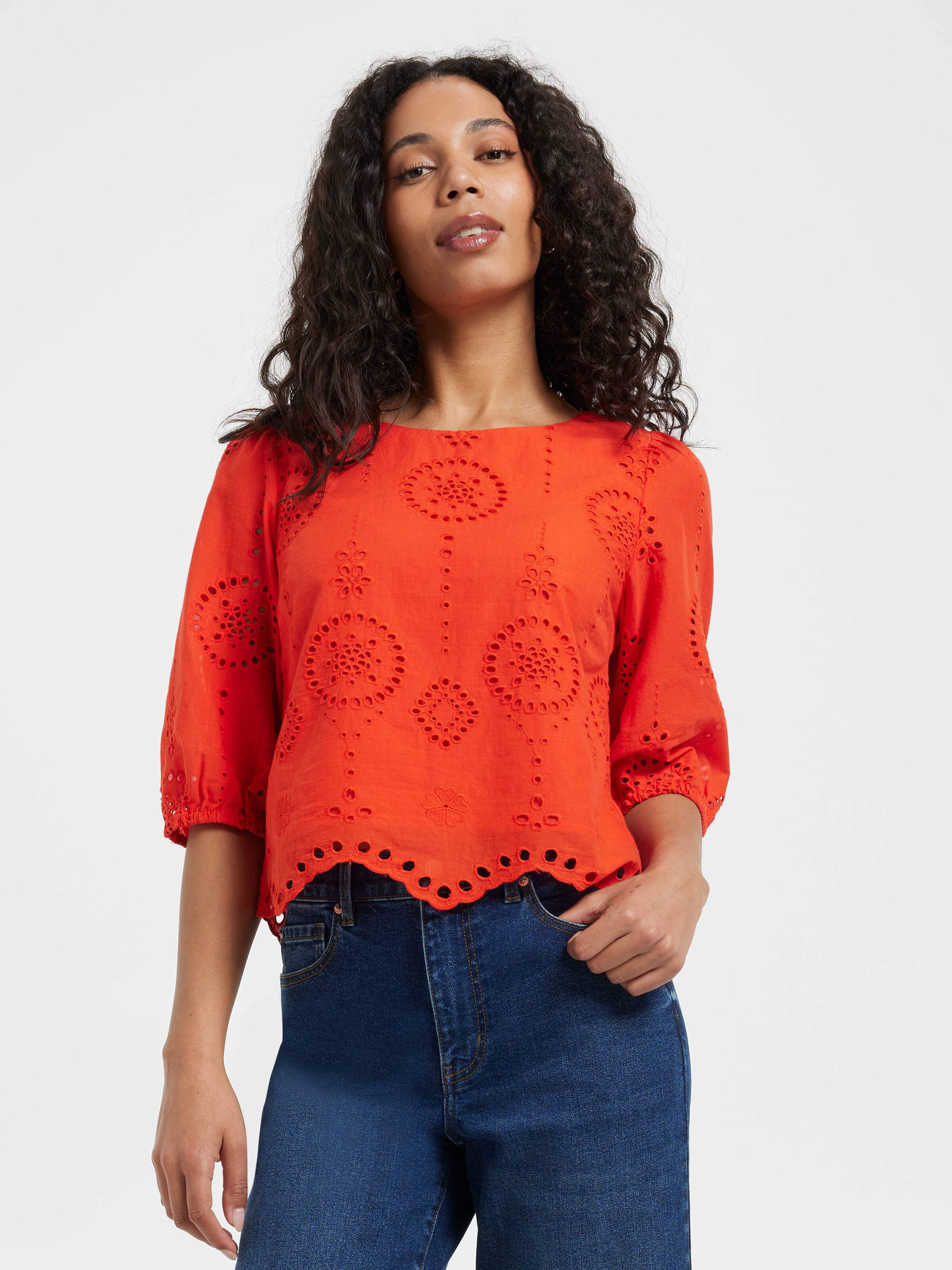 Sky 3/4 Broderie Top