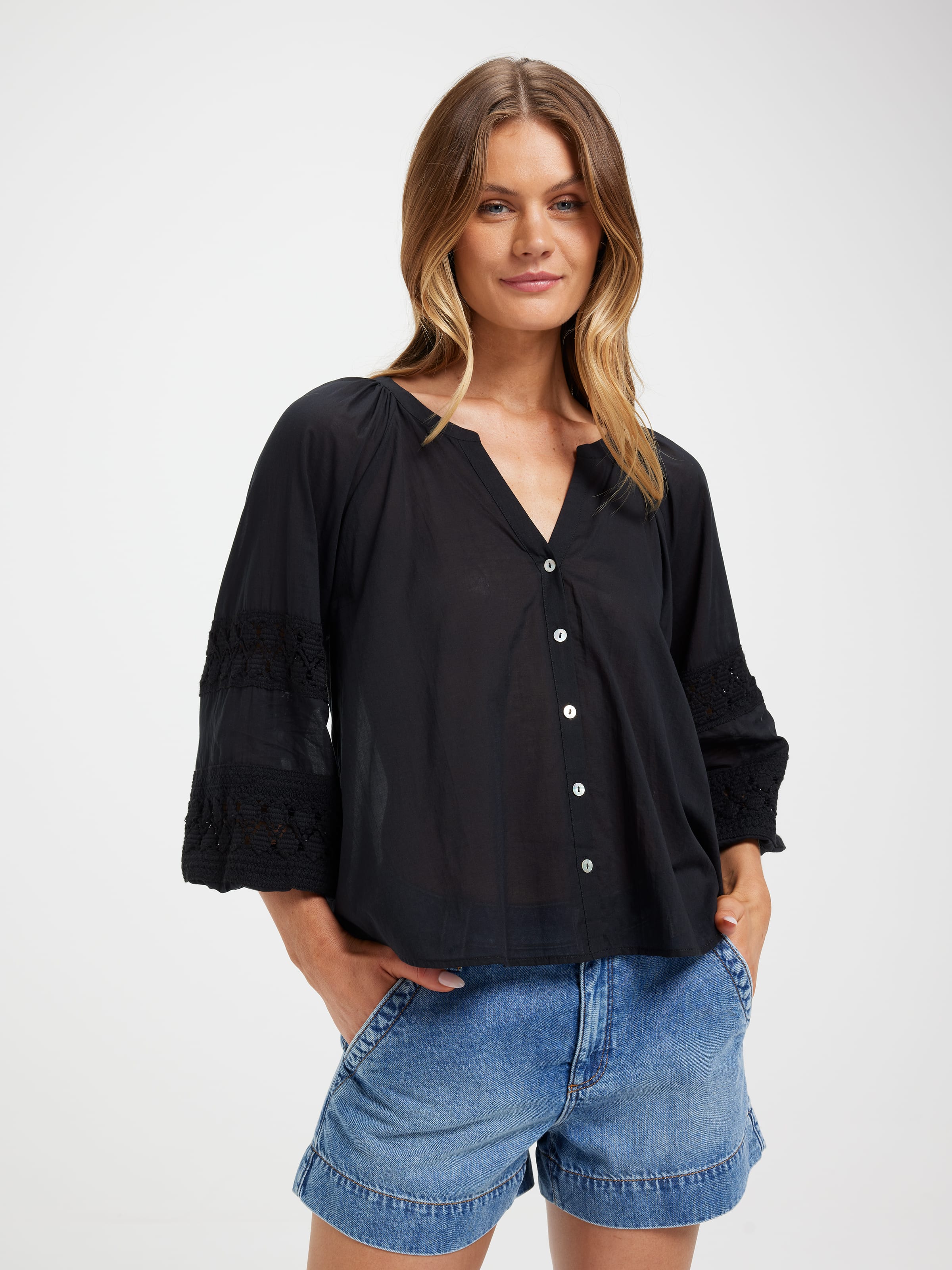 Calypso 3/4 Sleeve Button Through Blouse