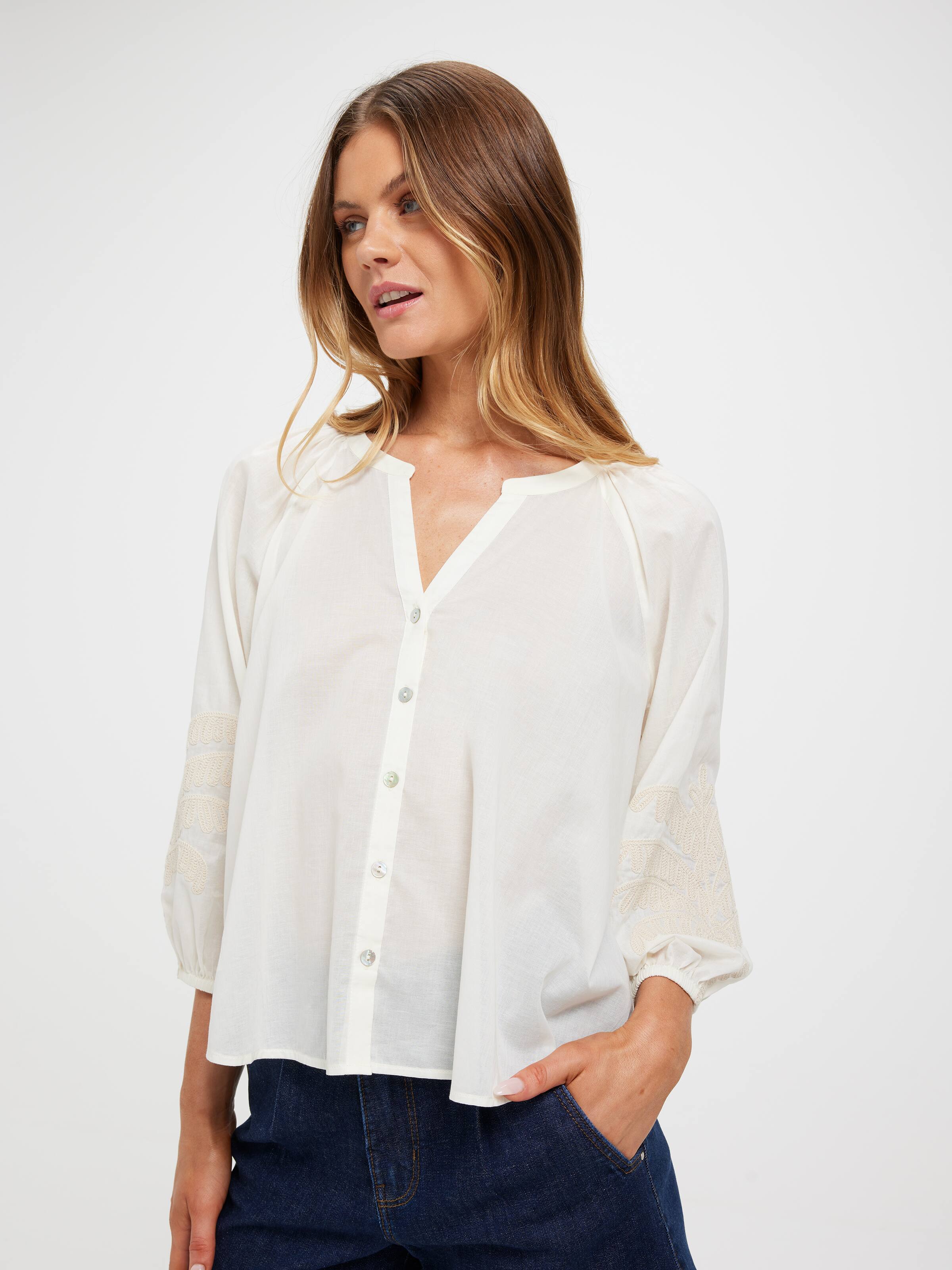 Calypso 3/4 Sleeve Button Through Blouse