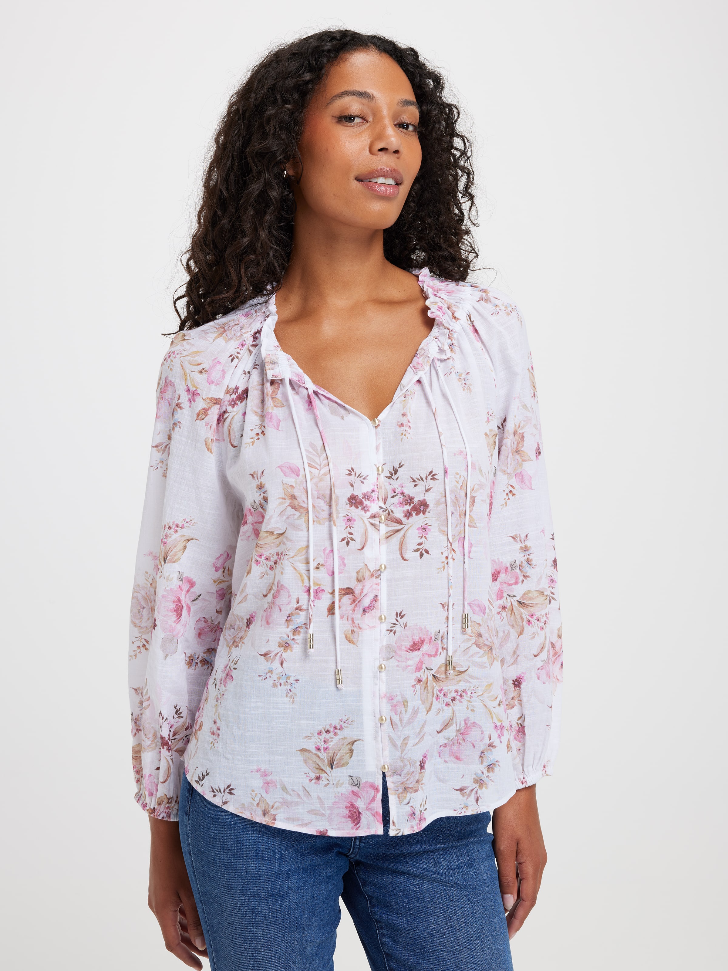 Astrid Ruche Neck Long Sleeve Top