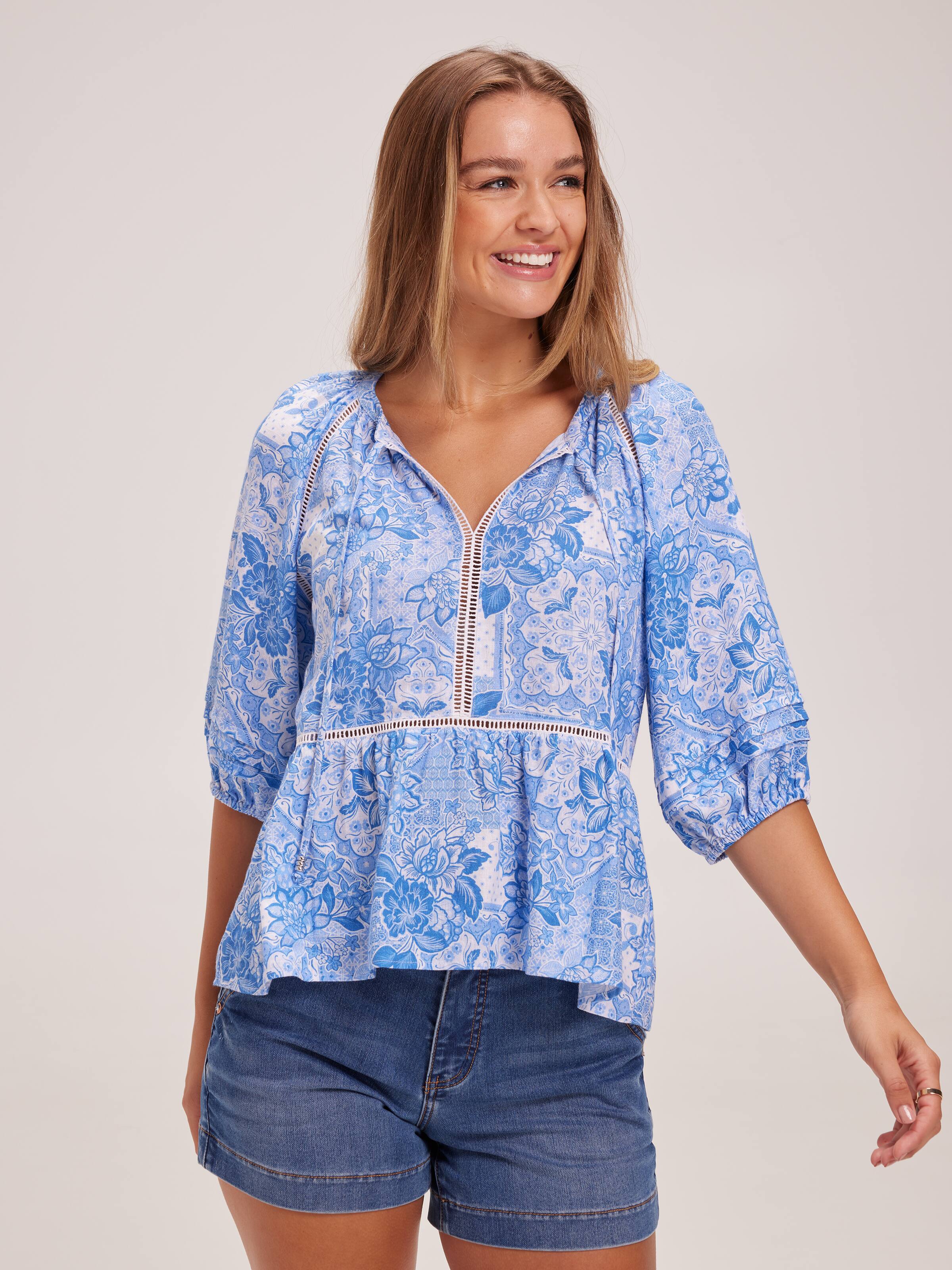 Bridget Lace Insert Popover Blouse