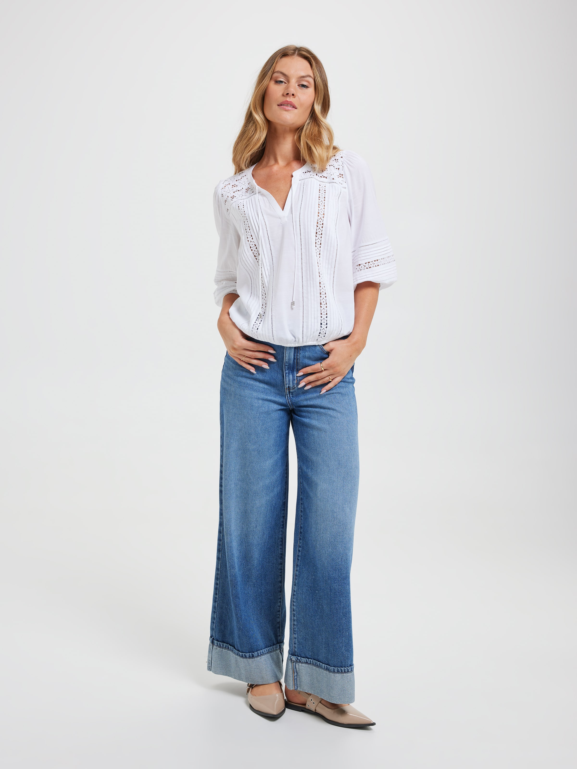 Shae 3/4 Lace Trim Top