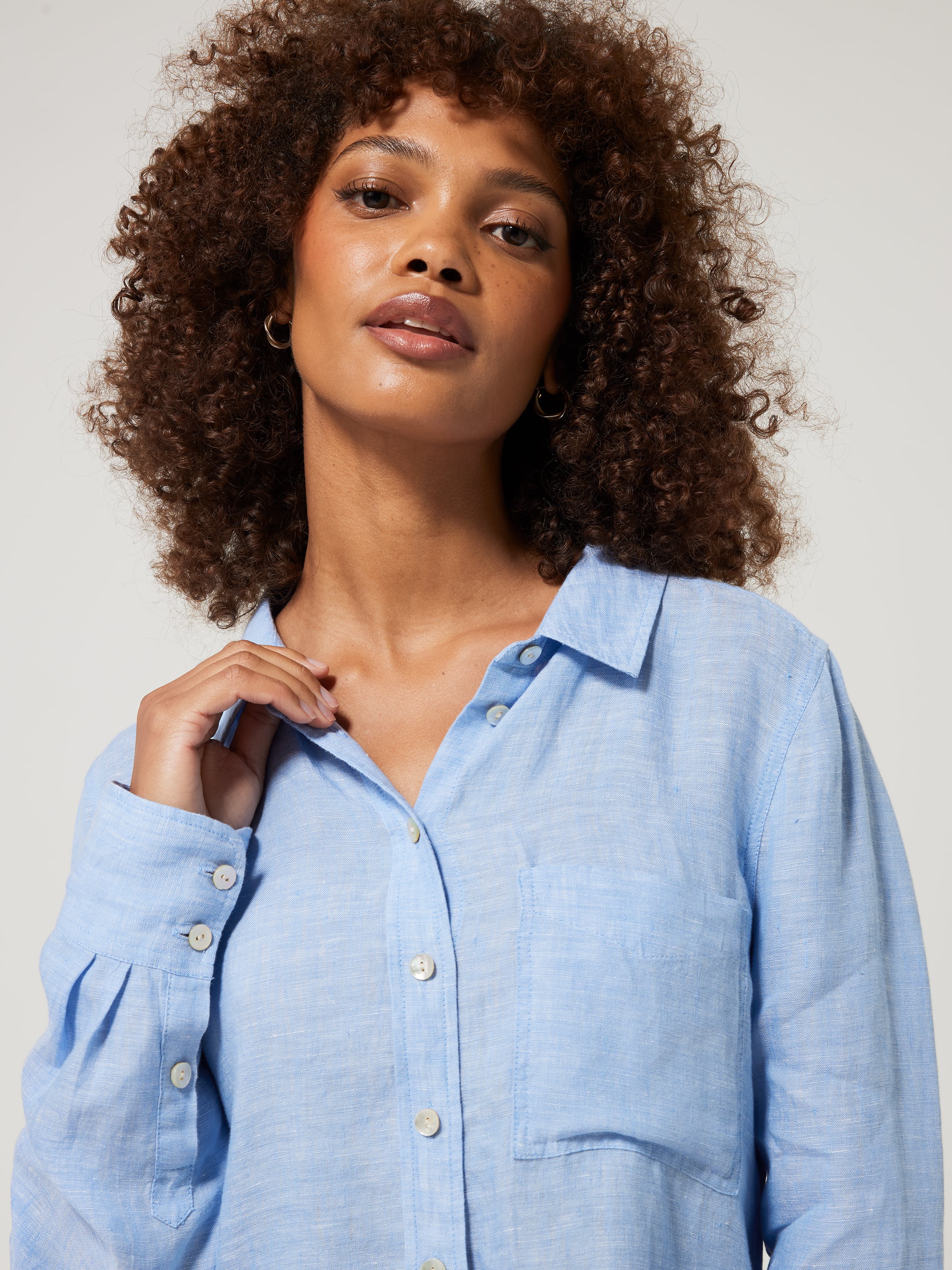 Blue linen outlet shirt womens