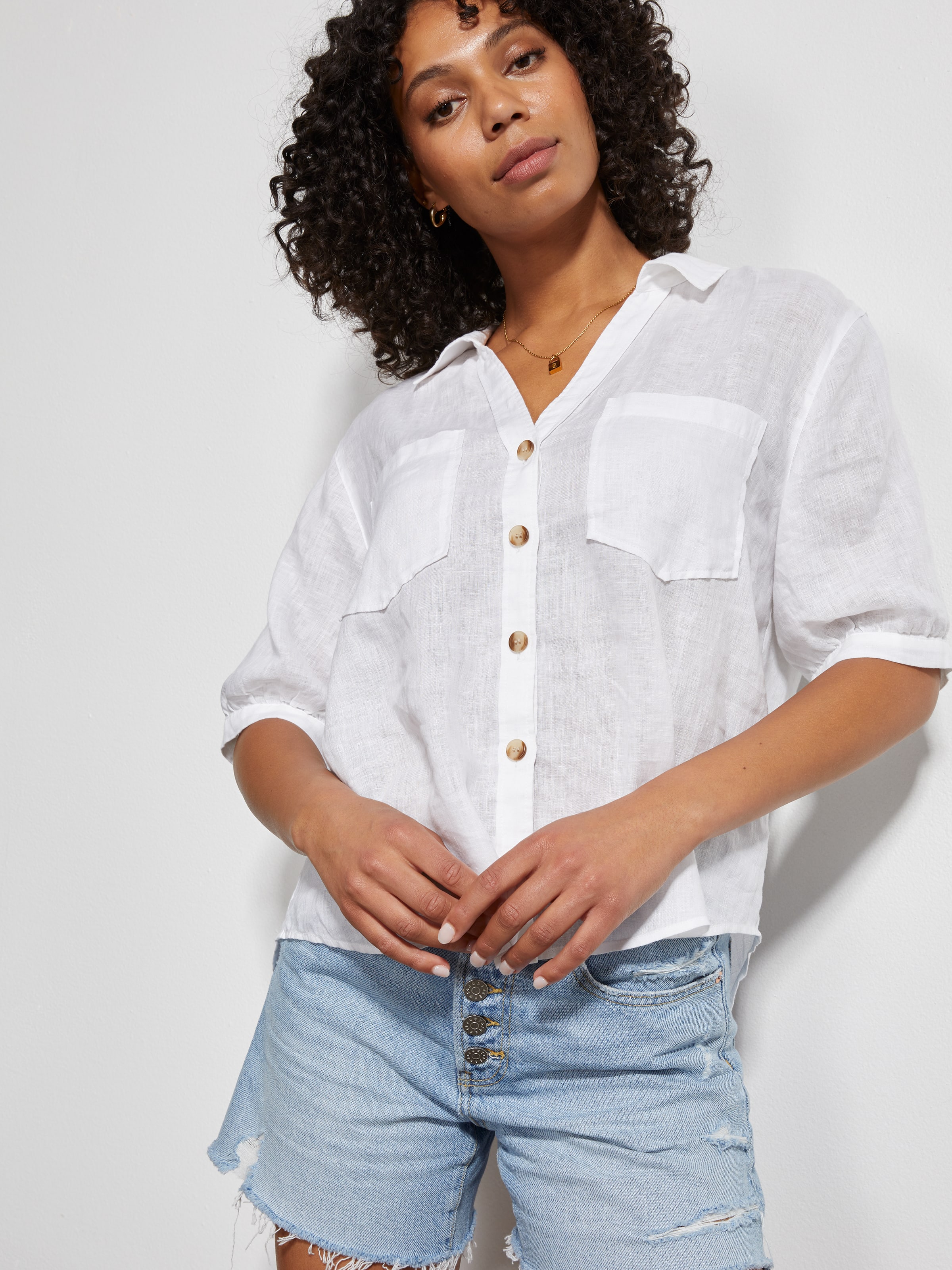 White denim best sale shirt for women