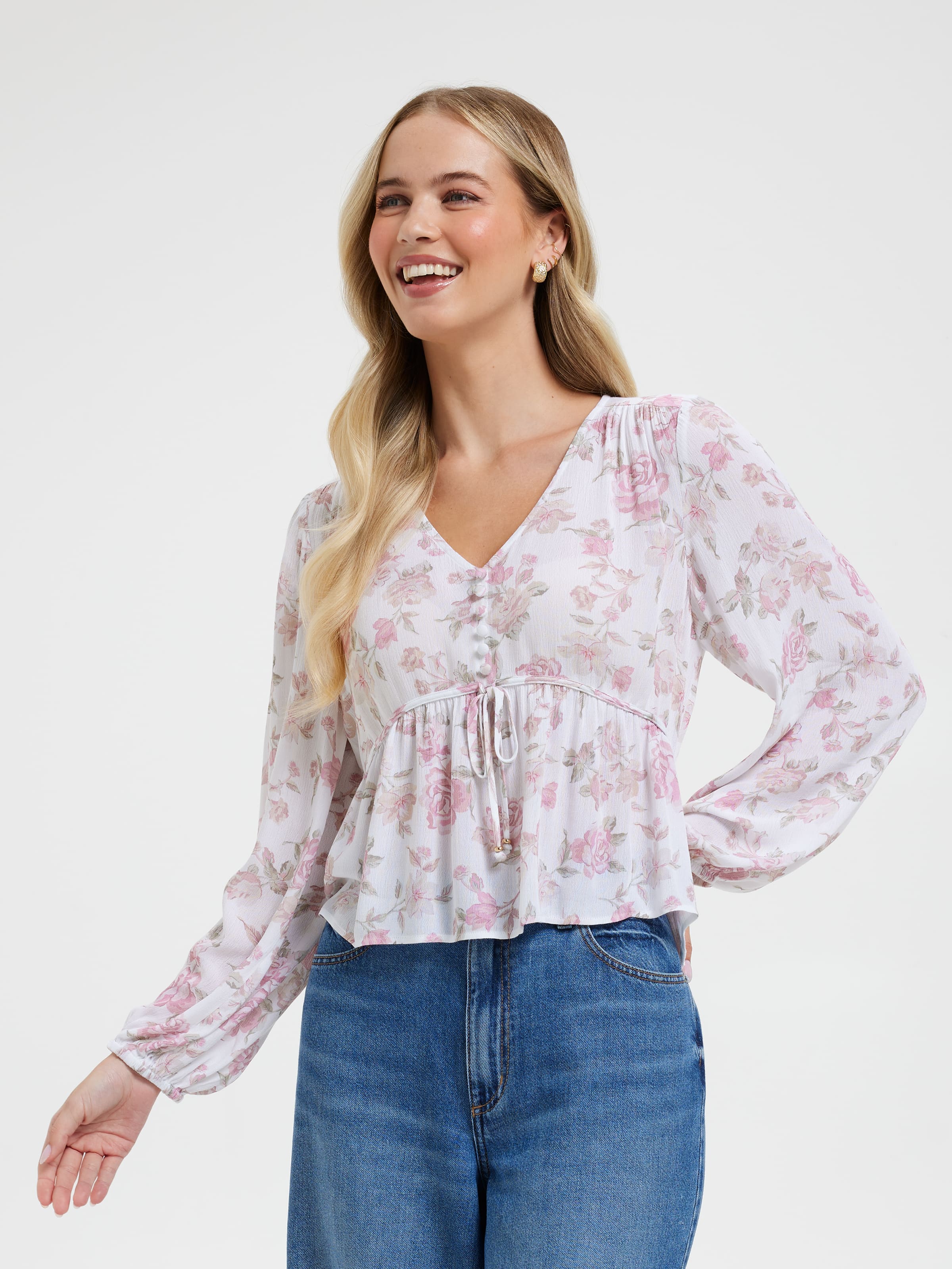 Sofia V-Neck Tie Front Blouse