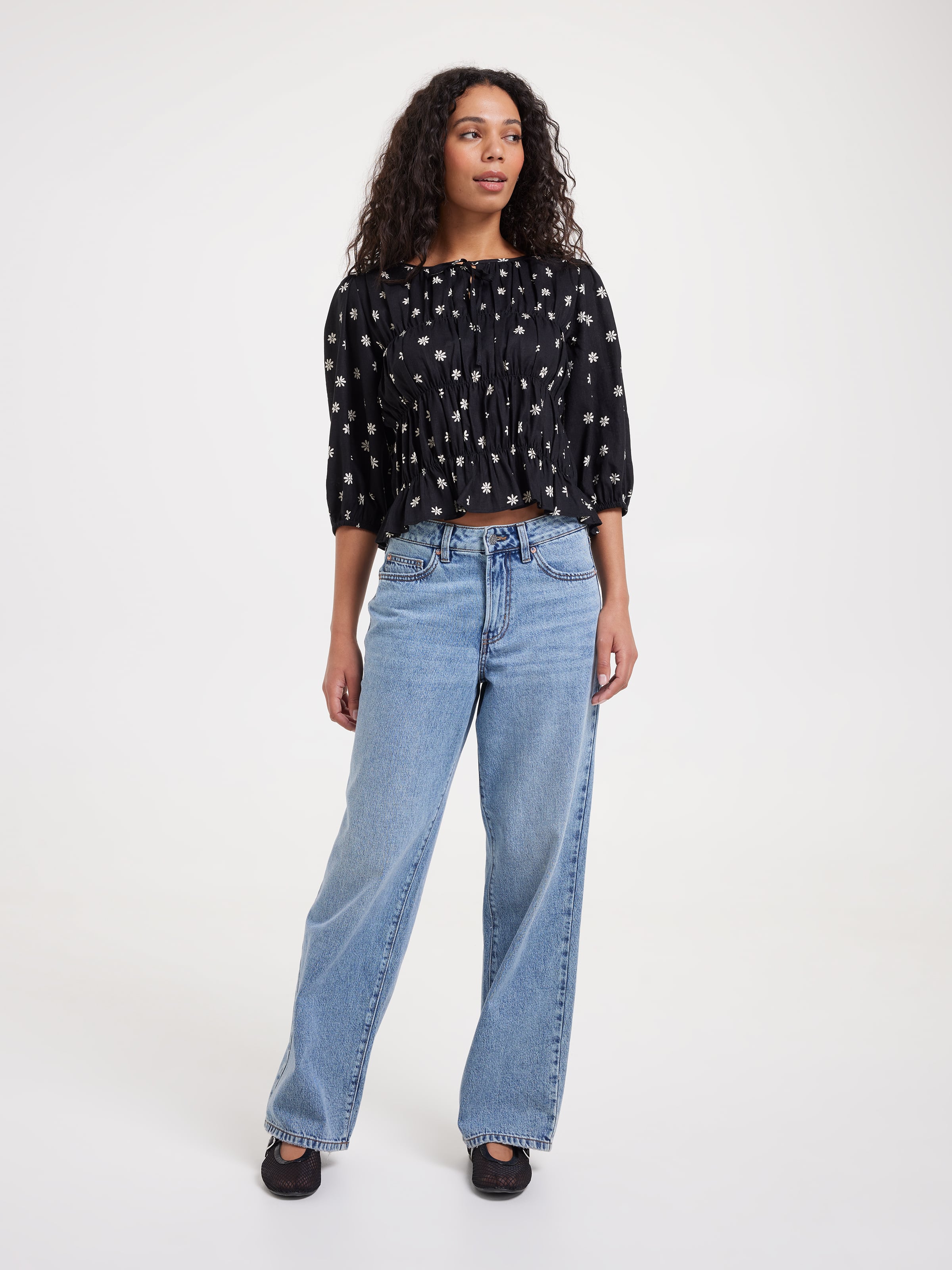 Misha 3/4 Sleeve Smocked Body Top
