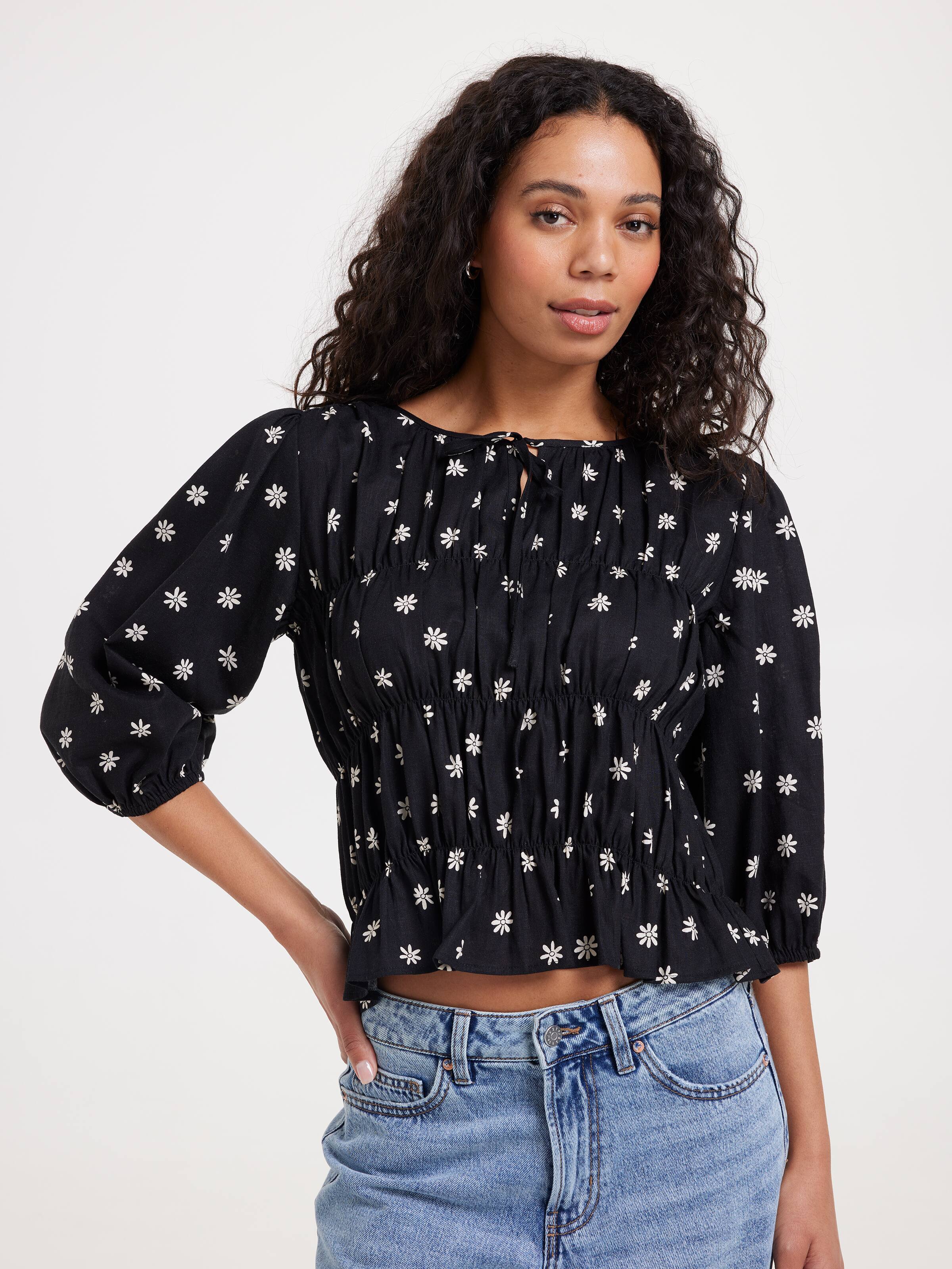 Misha 3/4 Sleeve Smocked Body Top
