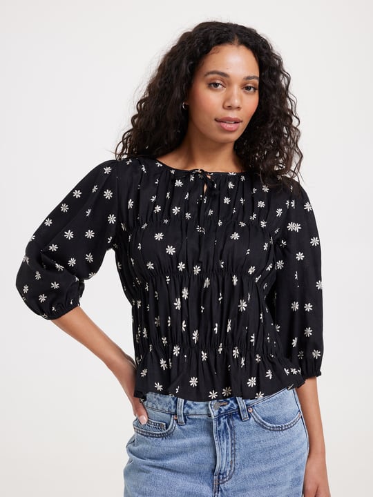 Misha 3/4 Sleeve Smocked Body Top